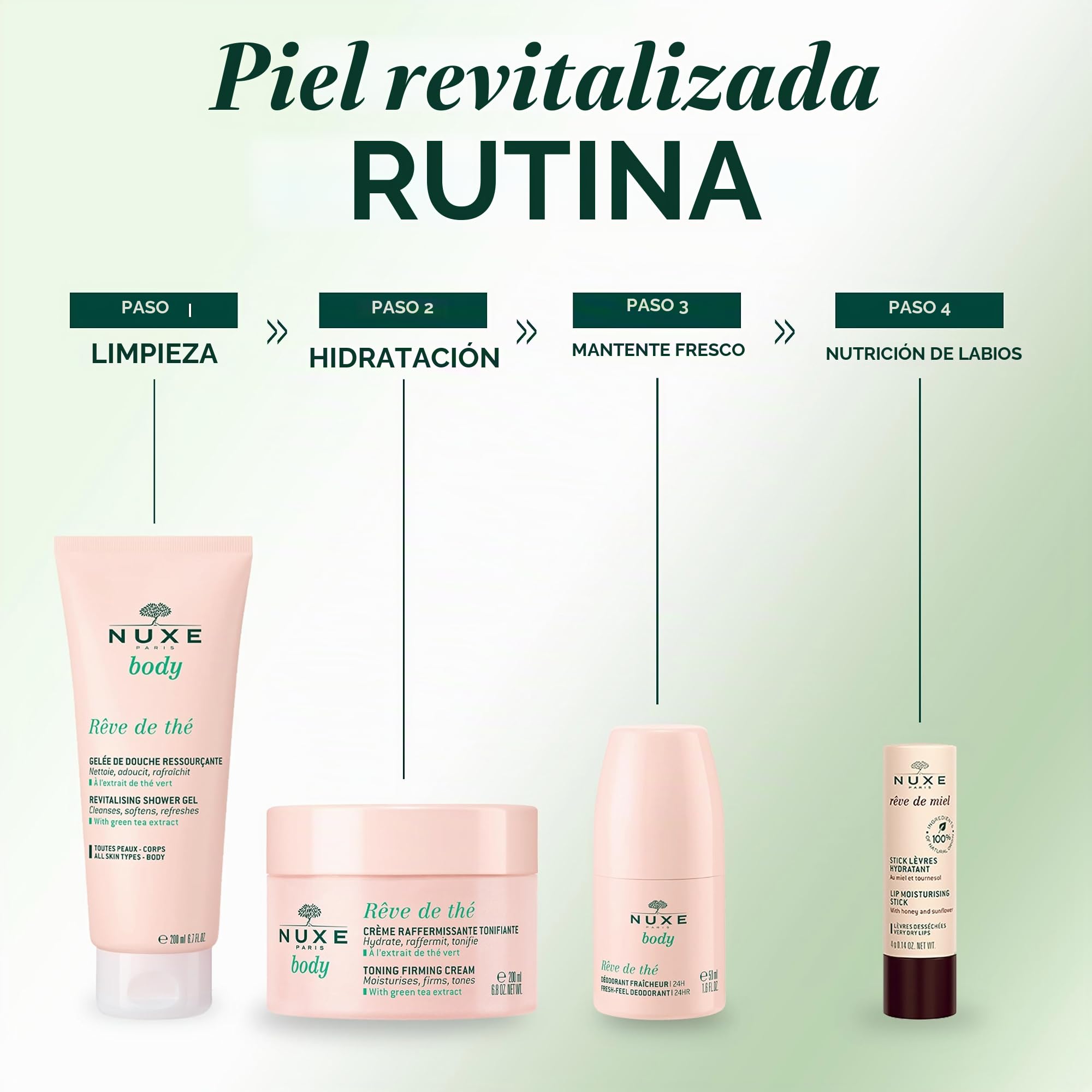 Nuxe Body Reve The Crema Reafirmante Corporal 300 G, Vanilla, 200 Mililitro | Crema corporal hidratante con extractos de té verde y centeno para reafirmar, suavizar y tonificar