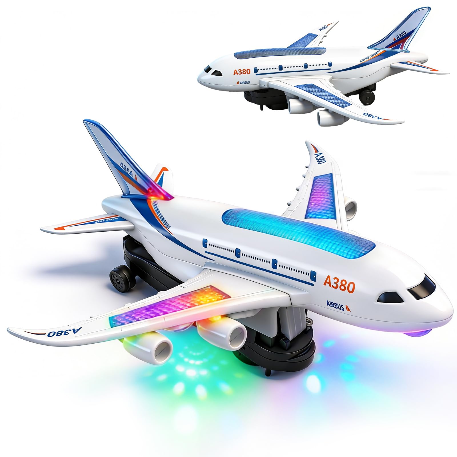 YongnKids Electric Aeroplane Toy with Flashing LED Lights & Sounds, Bump and Go Airplane Toys for Toddlers 1-3 4-7, Large Aircraft Planes Birthday Gift Toys for Boys Girls
