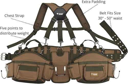 Miniatura 4 de JACKSON PALMER Cinturón de herramientas profesional Comfort-Rig con tirantes ajustables bolsillos desmontables y 2 ganchos para herramientas