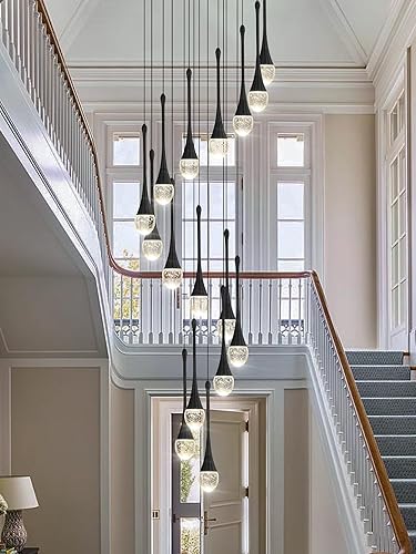 Miniatura 6 de Candelabros de cristal modernos LED regulables para escaleras, lámpara de lágrima negra, lámpara colgante grande para entrada, vestíbulo, sala de