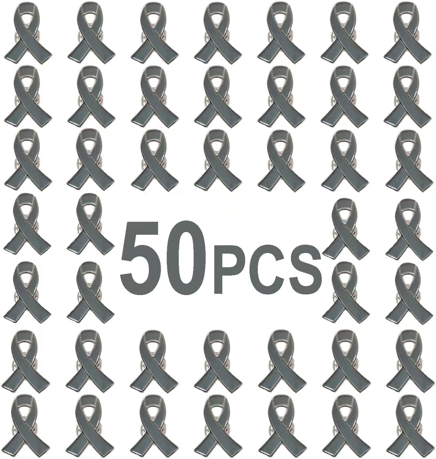 TSYMINQC50 Pieces Gray Ribbon Pins Gray Awareness Lapel Brooches for Diabetes Brain Cancer Asthma Parkinson's Disease