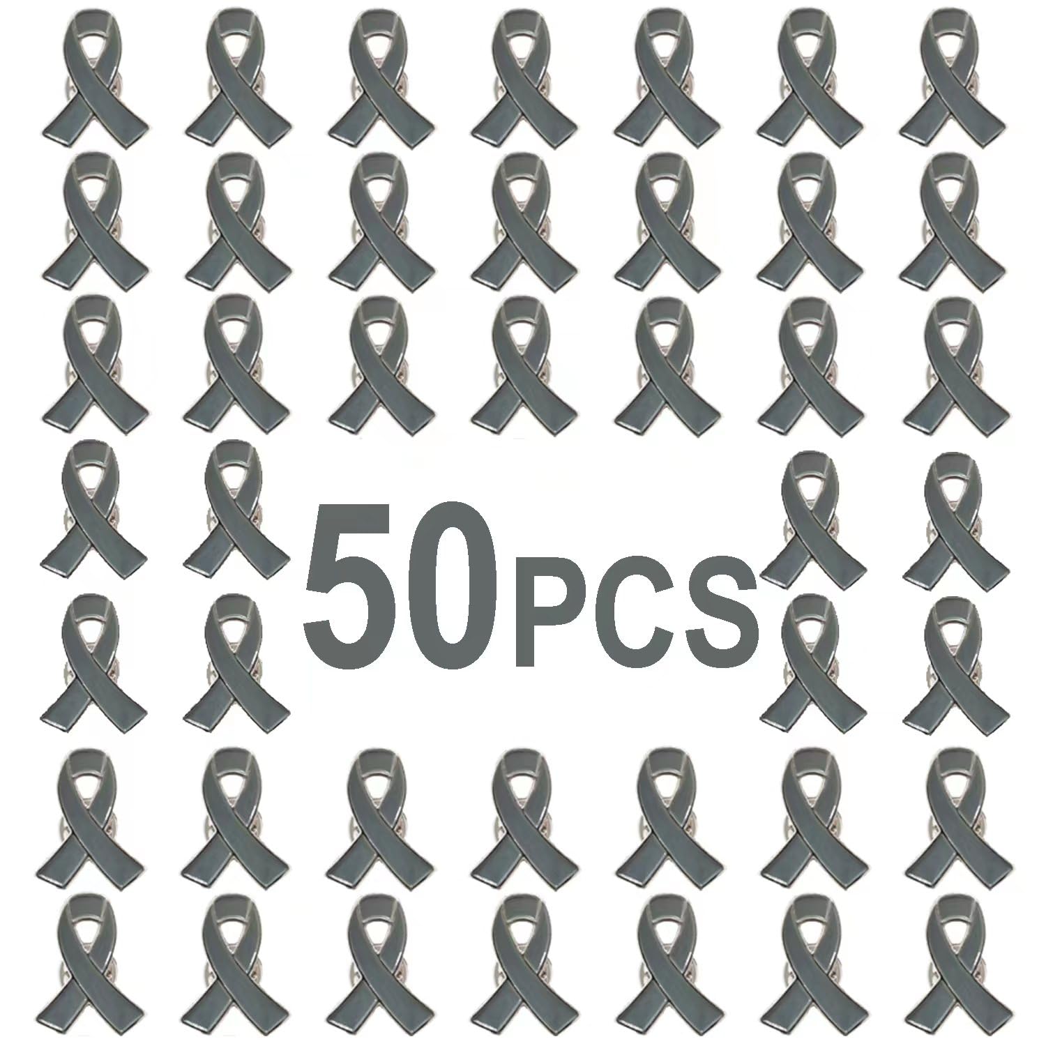 TSYMINQC50 Pieces Gray Ribbon Pins Gray Awareness Lapel Brooches for Diabetes Brain Cancer Asthma Parkinson's Disease