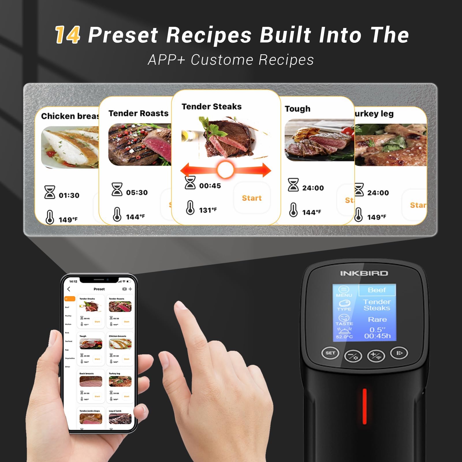 NKBIRD WIFI Sous Vide Cooker ISV-100W, 1000 Watts Fast-Heating W/Free APP | Sous Vide Machine Immersion Circulator w/ 14 Free Preset Recipes , Thermal Immersion w/ Smart Timer, Calibration Function