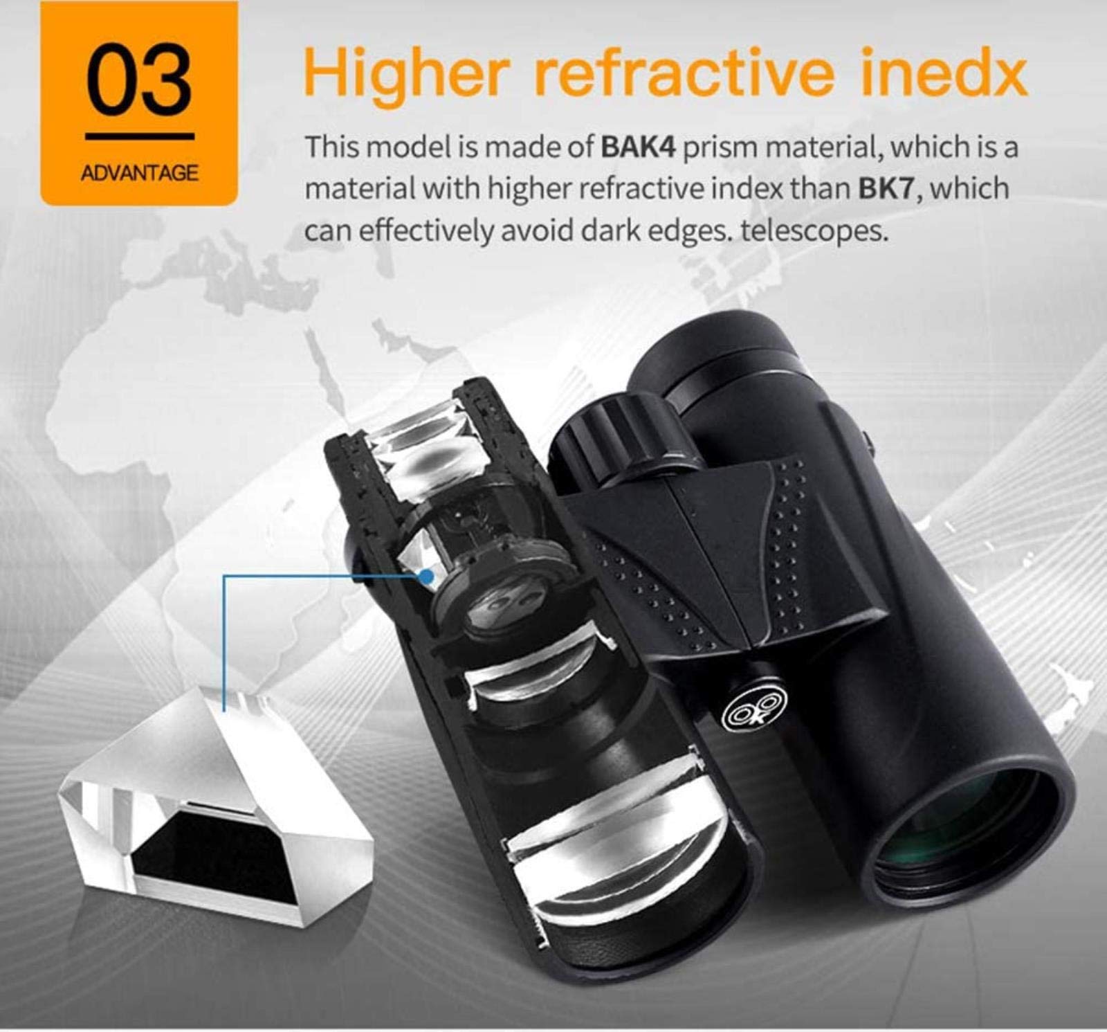 Binocolo 8X42 Impermeabile da Campeggio, telescopio con Zoom Bak4, Ottica con Prisma e Cinturino, Nero