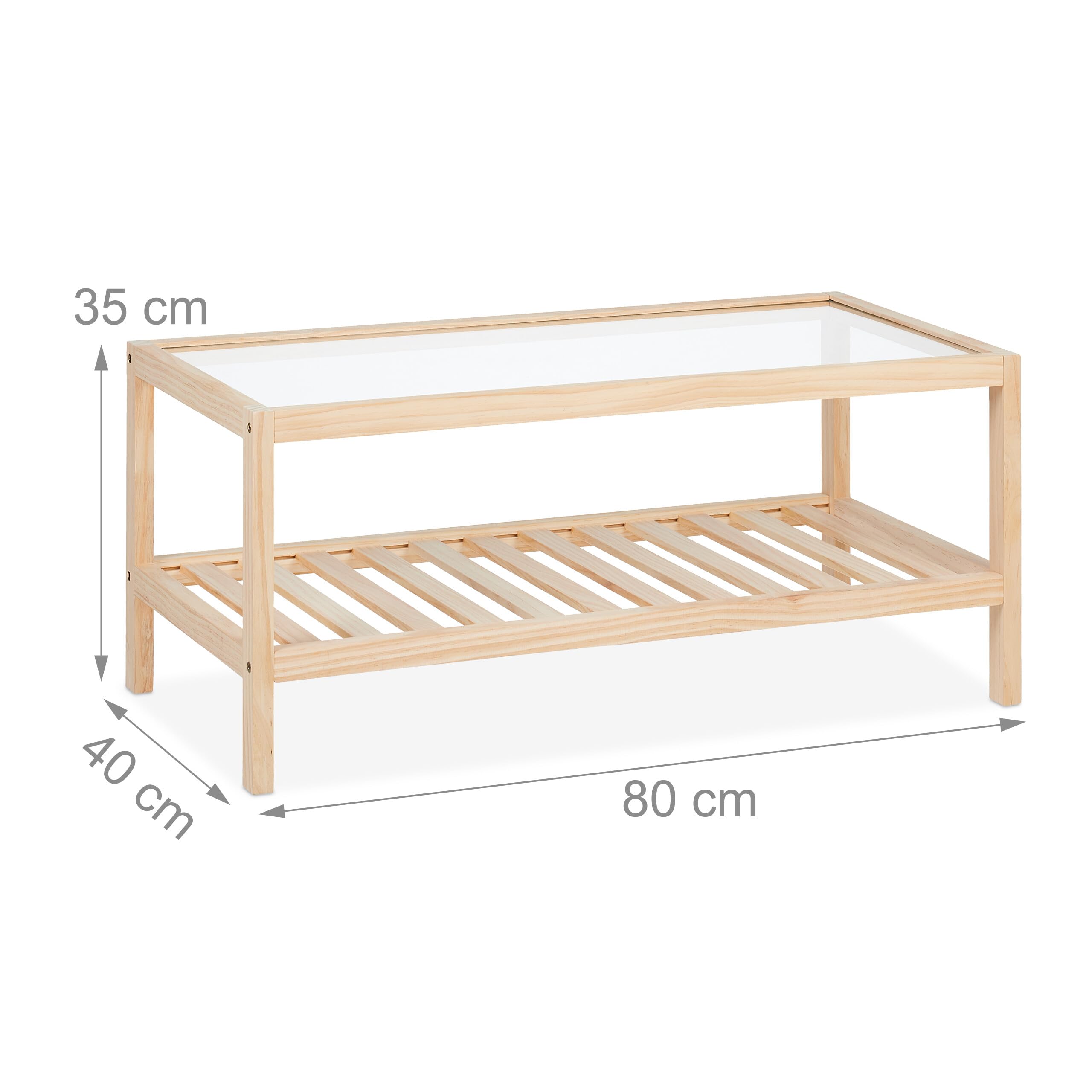 Tavolino Da Salotto In Legno, 35 X 60 X 40 Cm, Ripiano In Vetro, 2 - 7
