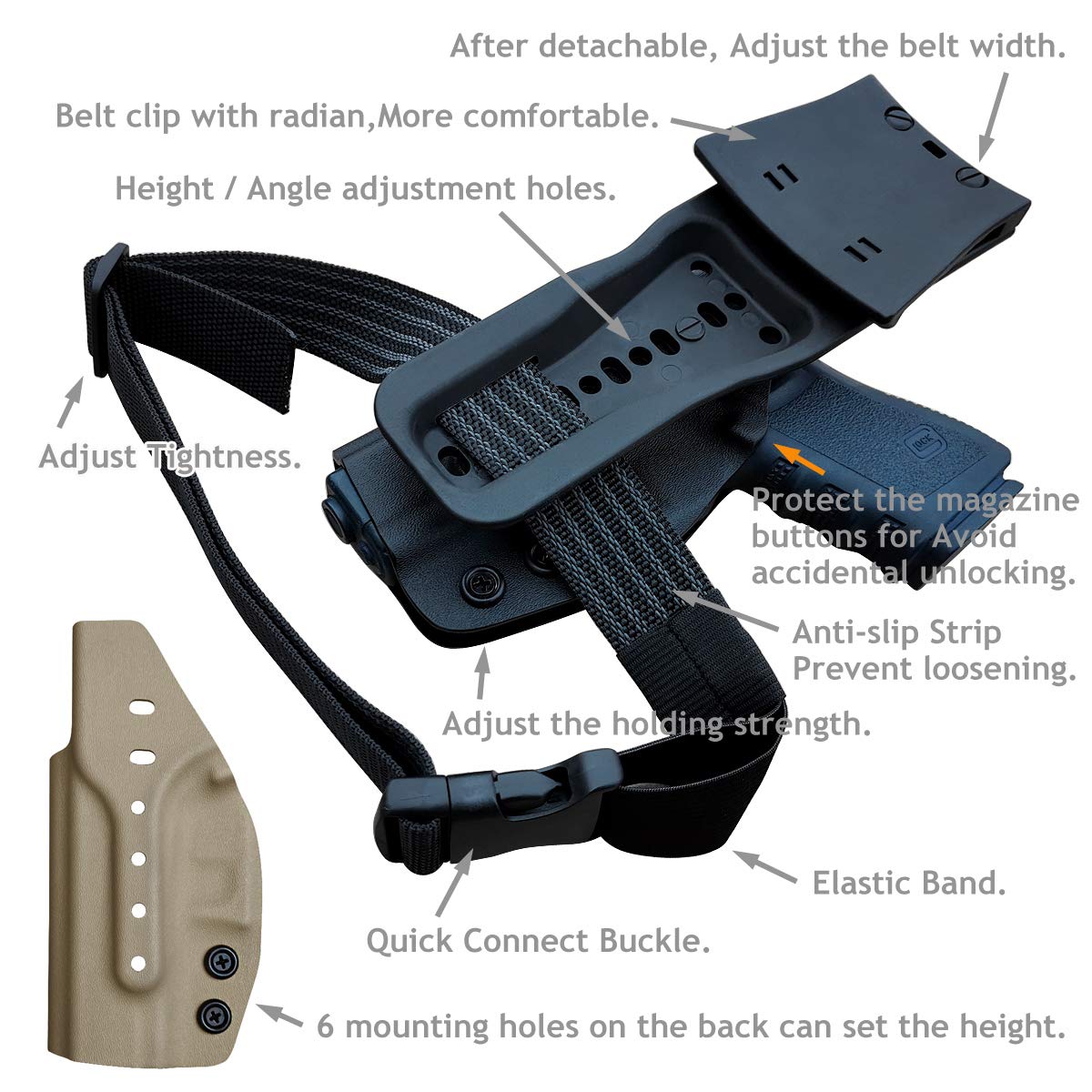 PoLe.Craft OWB KYDEX Holster Fits: Glock 19 19x Glock 23 25 32 Glock 17 22 31 Glock 26 27 33 (Gen 1-5) CZ P10 Gun Holster Belt Outside Carry Funda Pistola Case Pouch Holster Guns Accessories
