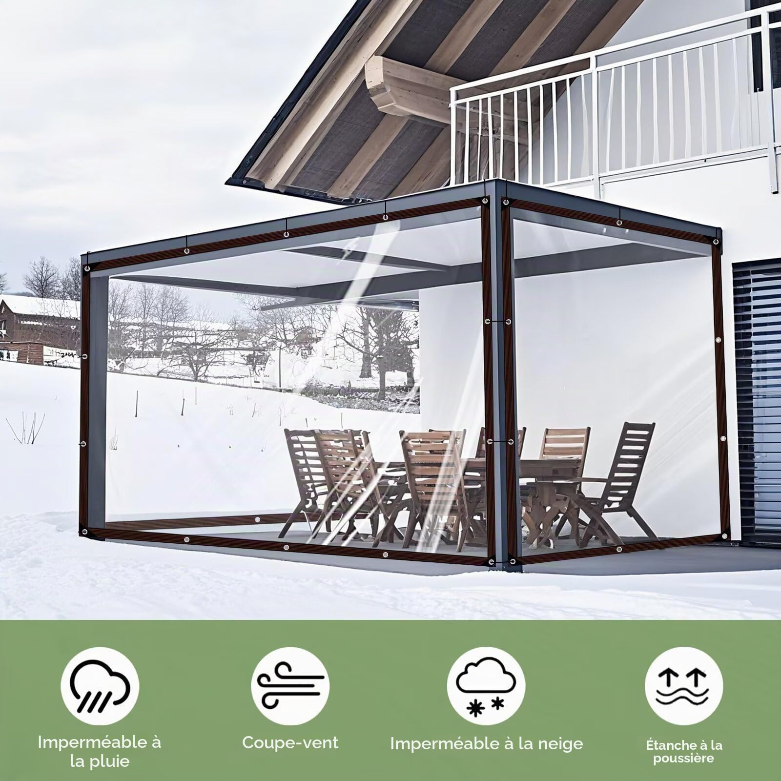 Bâche imperméable transparente avec œillets - Imperméable - Transparent - 3 x 4 m - Pour extérieur, terrasse, poulailler, balcon