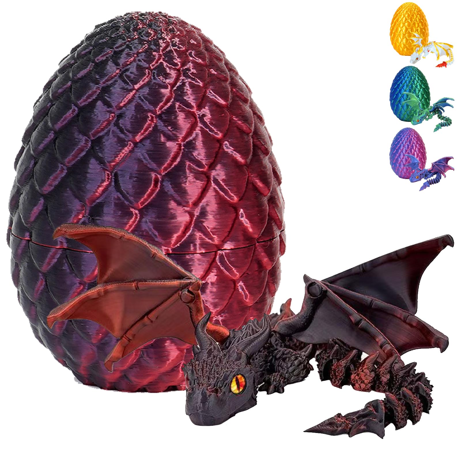 CWENDANER Überraschungs-Drachenei mit Drache im Inneren 3D-gedrucktes Drache Spielzeug, Kreative Schreibtisch Deko Geschenk für Erwachsene Kinder (Toothless Schwarz-rot Modell)