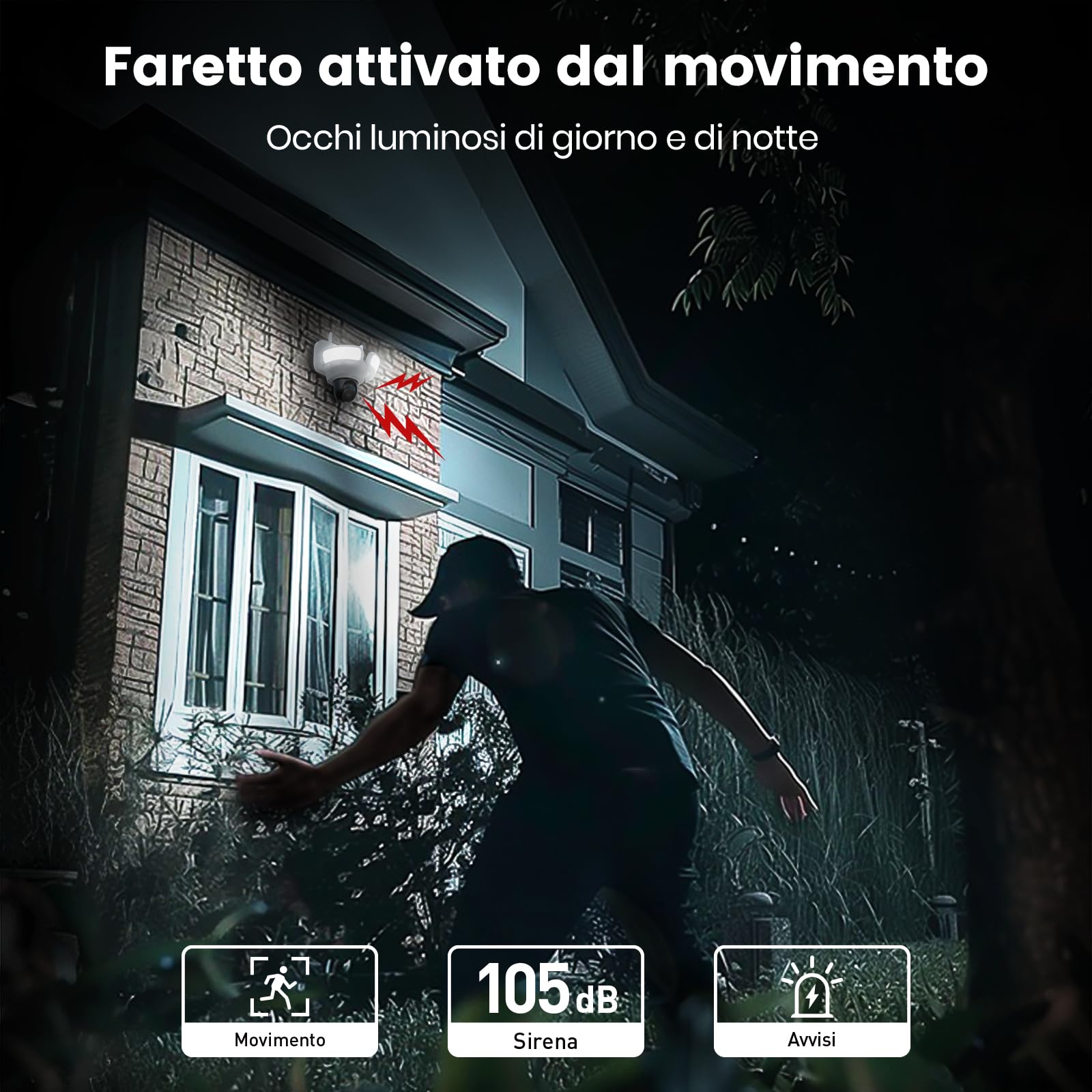 aosu 3K Telecamera di Sorveglianza Esterna con Luce, 2600 LM, 360° IA | 3 sensori PIR, Registrazione 24/7, Visione notturna, IP65 impermeabile, Wi‑Fi 2,4 GHz, Per ingresso/giardino
