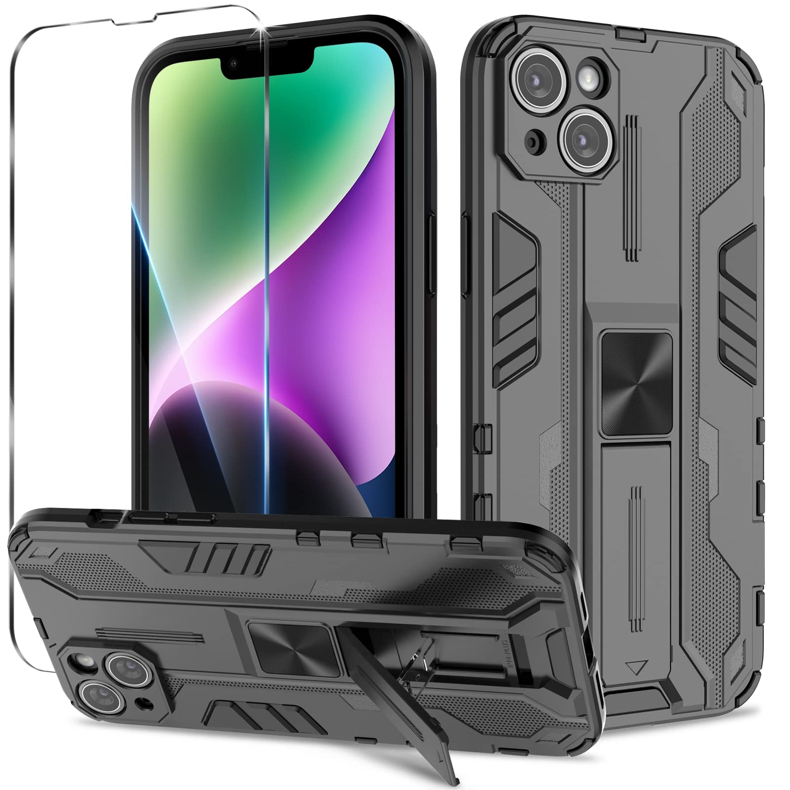 Funda para Samsung Galaxy A13 4G con Cristal Templado Protector Pantalla, Carcasa Antigolpes con Soporte anular metálico, Case Protectora de Grado Militar, Negro — view 30