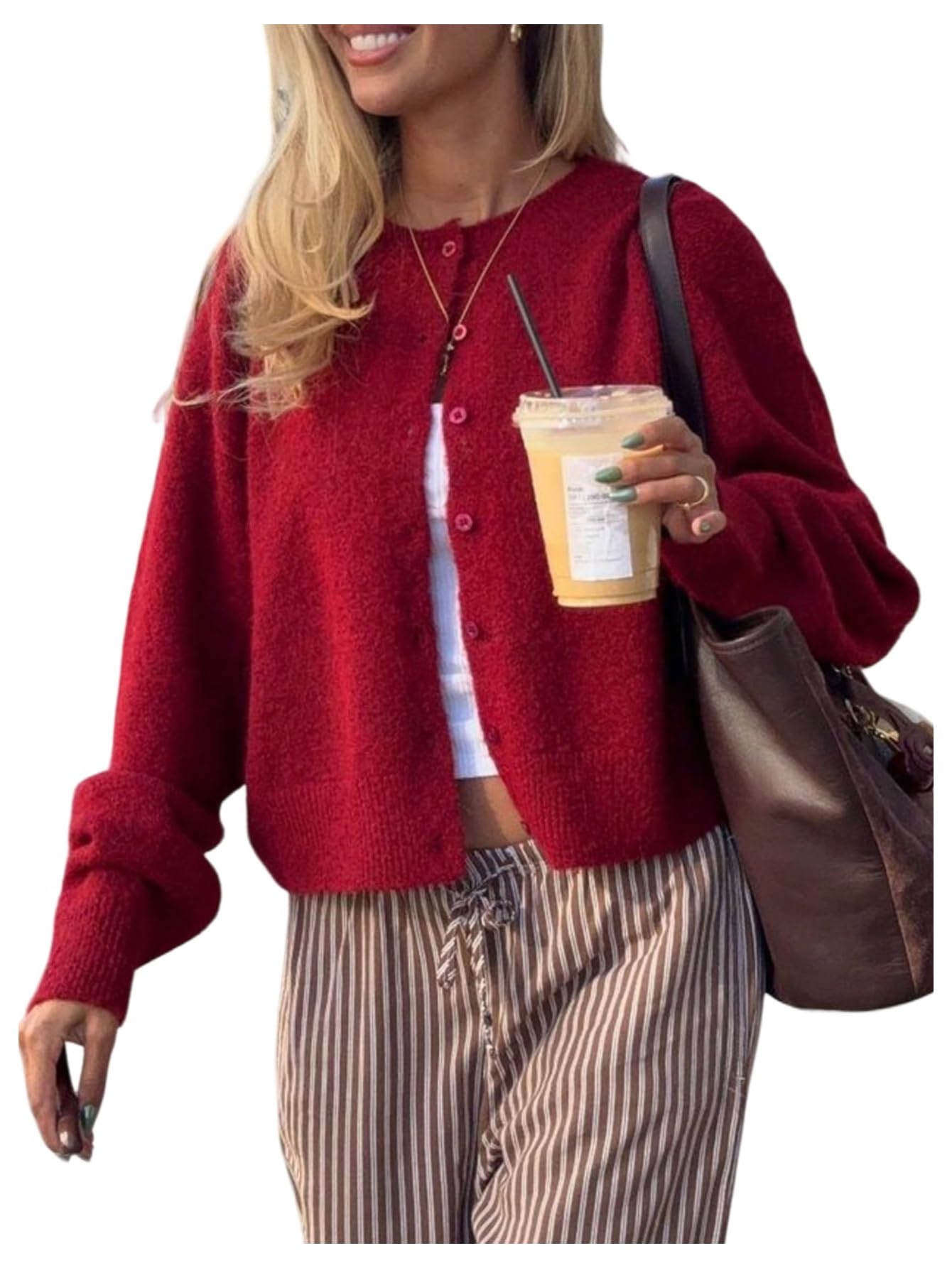 GORGLITTER Womens Button Up Cardigan Sweaters Long Sleeve Crew Neck Lightweight Fuzzy Fall Fashion 2025 Knitwear Tops