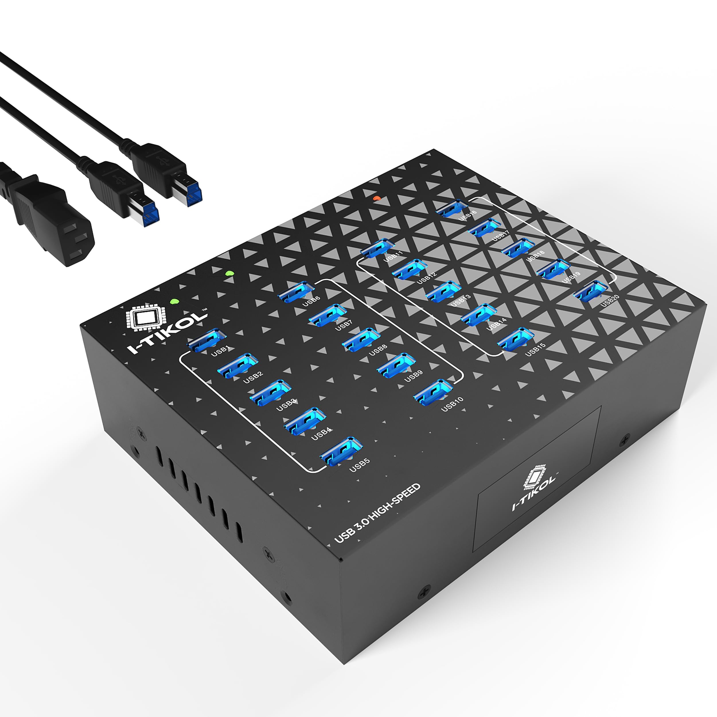 20 - Port USB 3.0 Splitter Hub with Power Supply - High Speed Data Transfer for Desktop, Laptop, HDD, PC - Expand and Speed Up to 5 Gbps 110W - Industrial Grade Hub Compatible with External Drives