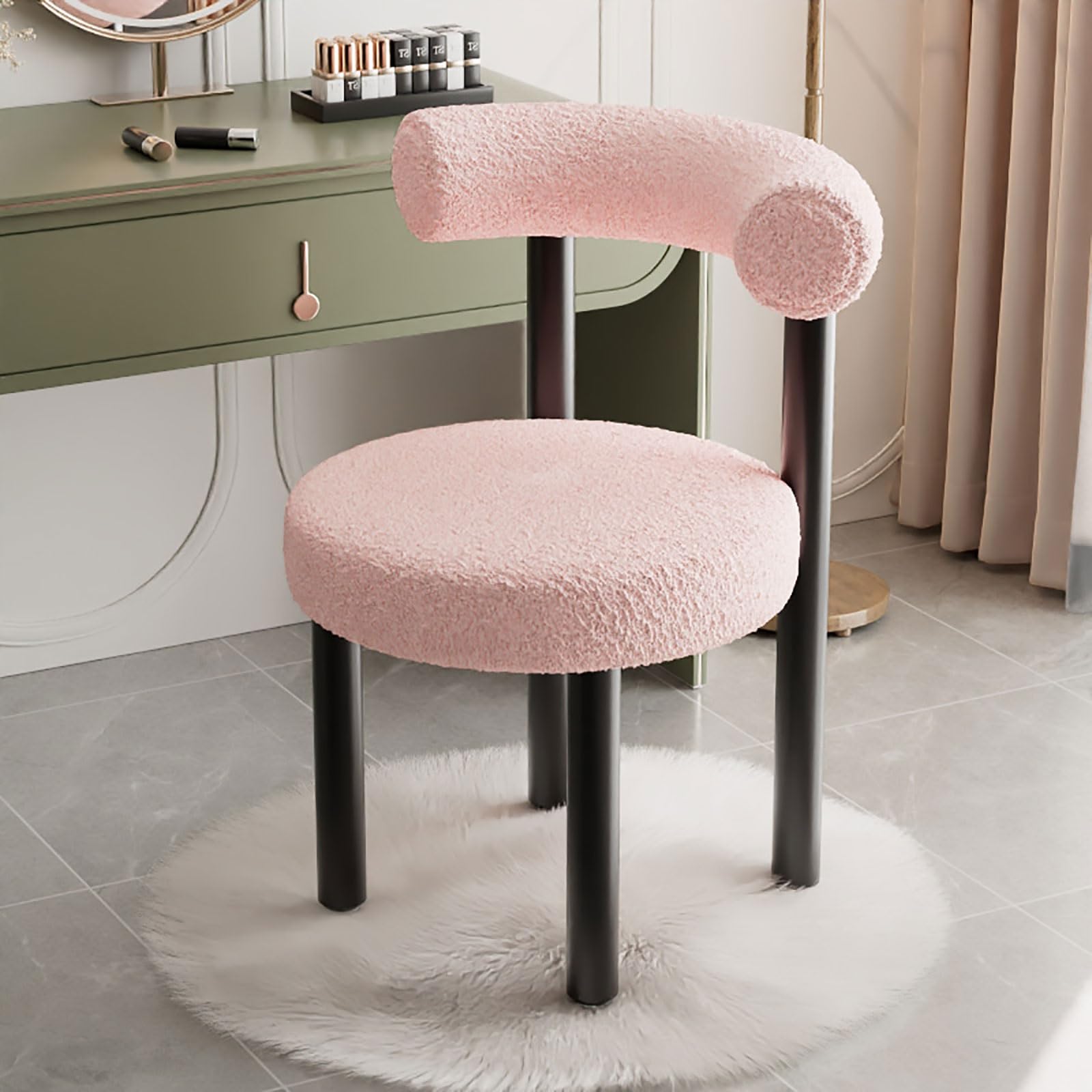 Silla de tocador ergonómica de lana de cordero que elimina el dolor de espalda al maquillarte