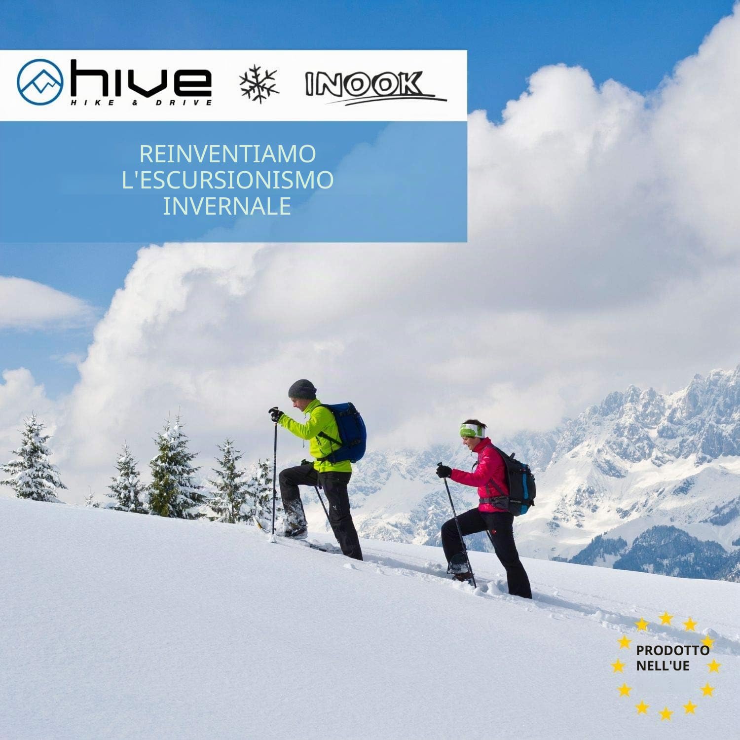 Inook Odyssey - Racchette da Neve con Supporto per Sbarra, Set di Racchette da Neve con Pratica Borsa per Il Trasporto, Misura Regolabile Individualmente e Molte funzioni brevettate