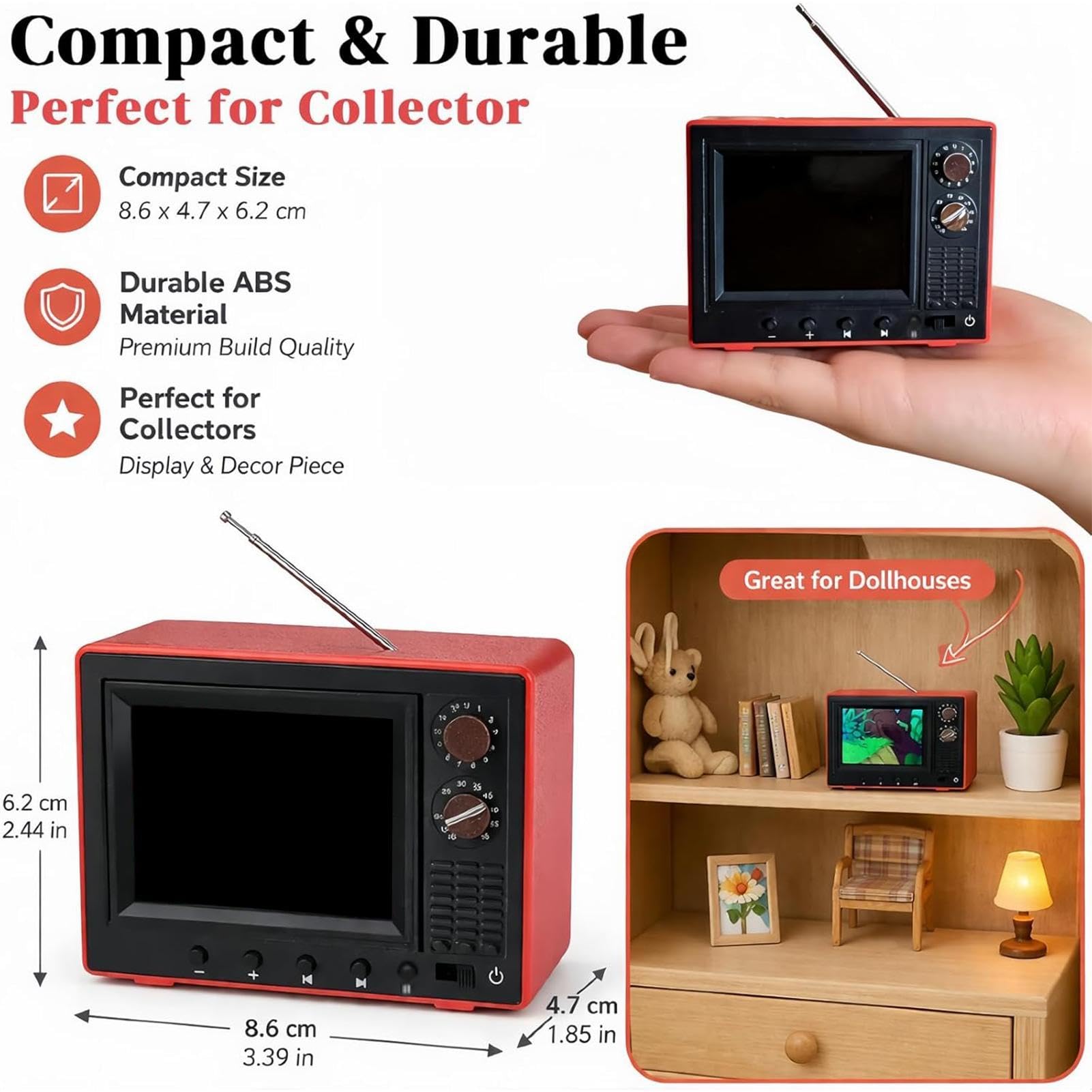 Mini Telewizor Retro Mały 720P Wyświetlacz 8GB Pamięć Zabawki | Obsługa Słuchawek Telewizor Kieszonkowy Do Domu Salonu Sypialni Biura Akademika Przedpokoju Szafki Biurka Domku Dla Lalek