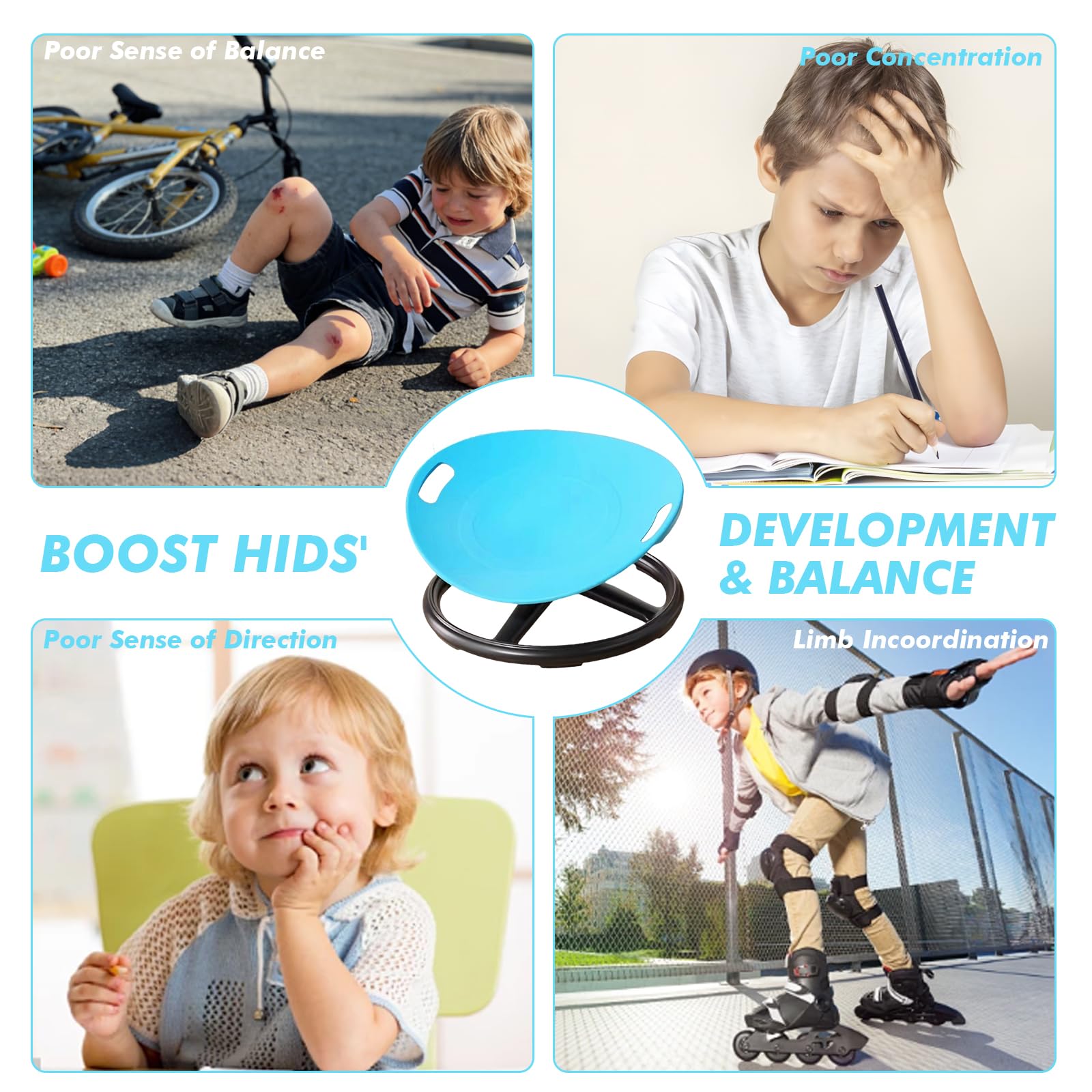 Sensorik Drehstuhl für Kinder, 360° Sensorischer Drehstuhl mit Griff | Drehstuhl für Autismus, Sensorischer Balance für Training Sitz Training Physische Koordination und Gleichgewicht