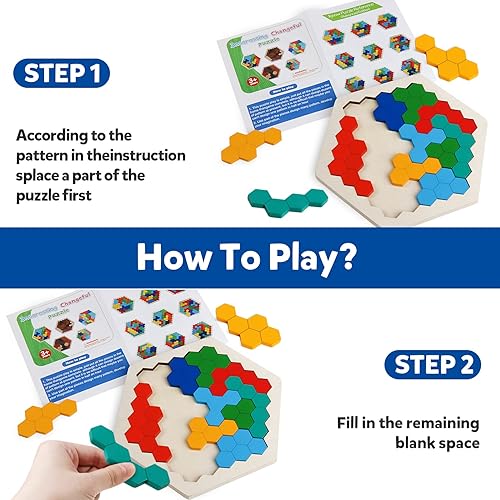 Miniatura 3 de Rompecabezas hexagonal de madera para niños y adultos bloques de patrón rompecabezas de tangram rompecabezas de geometría lógica coeficiente