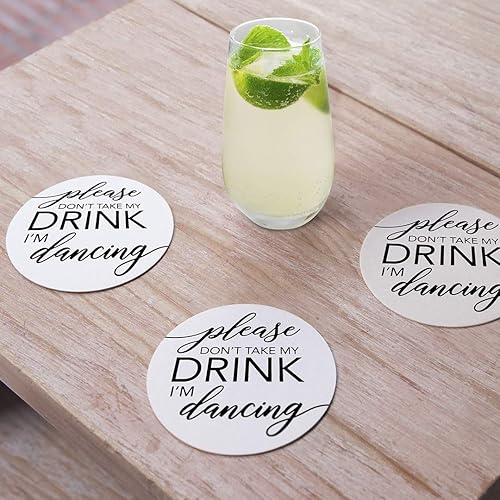 Miniatura 3 de Andaz Press Posavasos de papel con texto en inglés "Please Don't Take My Drink, I'm Dancing", redondos, de 4 pulgadas, para cóctel, color blanco y
