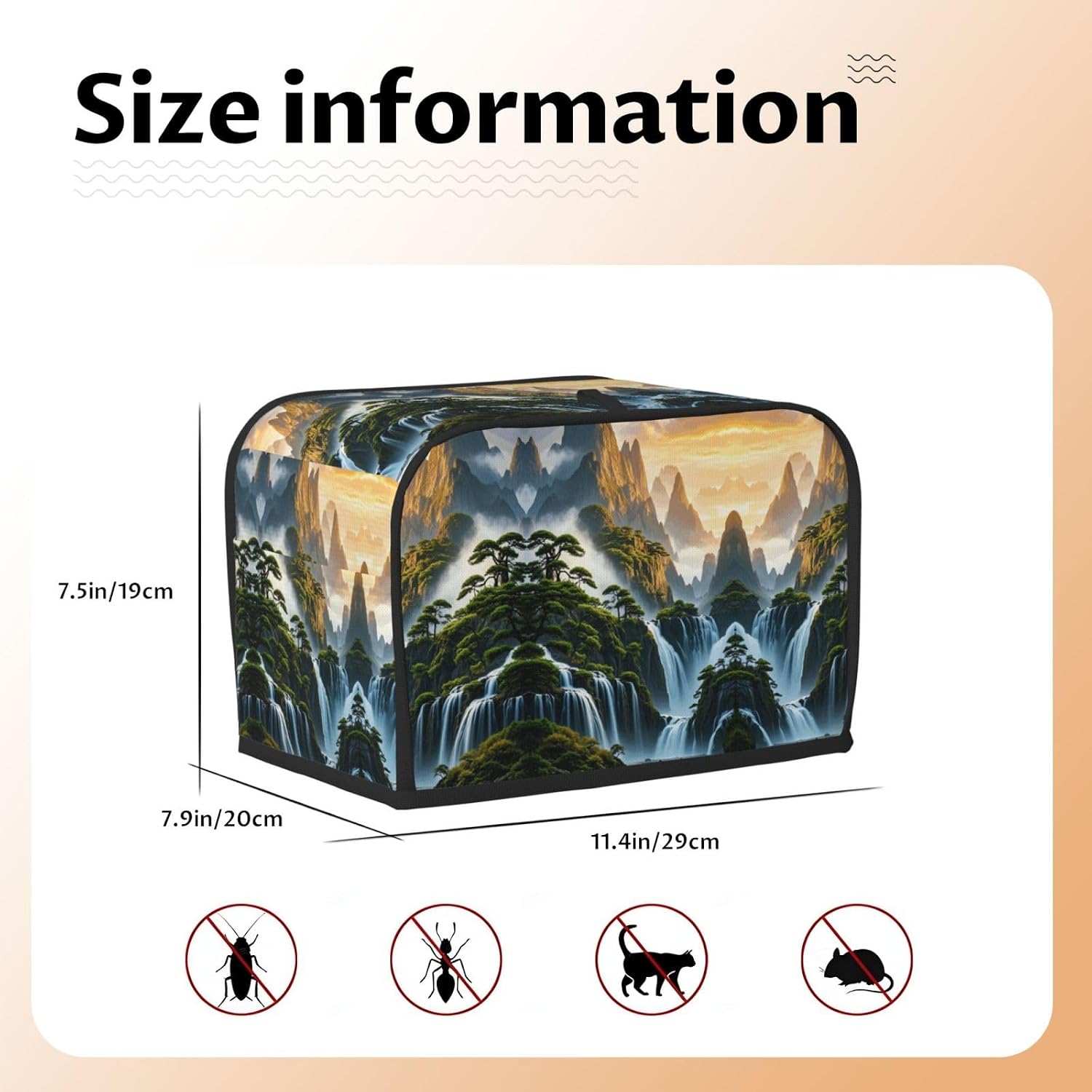 landscape Toaster Cover 2 Slice, Waterproof Bread Machine Covers with Pockets Universal Size Kitchen Small Appliance Cover with Handle, Dust and Fingerprint Protection