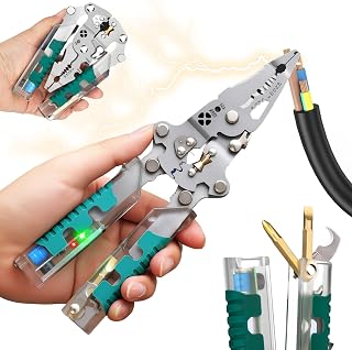 Tuvilo Electrical Pliers, 2026 New 18 In 1 Foldable Wire Stripper, Foldable Alloy Steel Multitool with Insulated-Grip Handles Wire Stripper Cutter Built-In Voltage Tester Screwdriver (Pointed Nose-a)