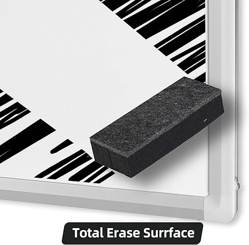 Miniatura 7 de INNOVART Pizarra blanca móvil de 36 x 24 pulgadas, pizarra magnética reversible de doble cara de borrado en seco de 360 con soporte rodante portátil