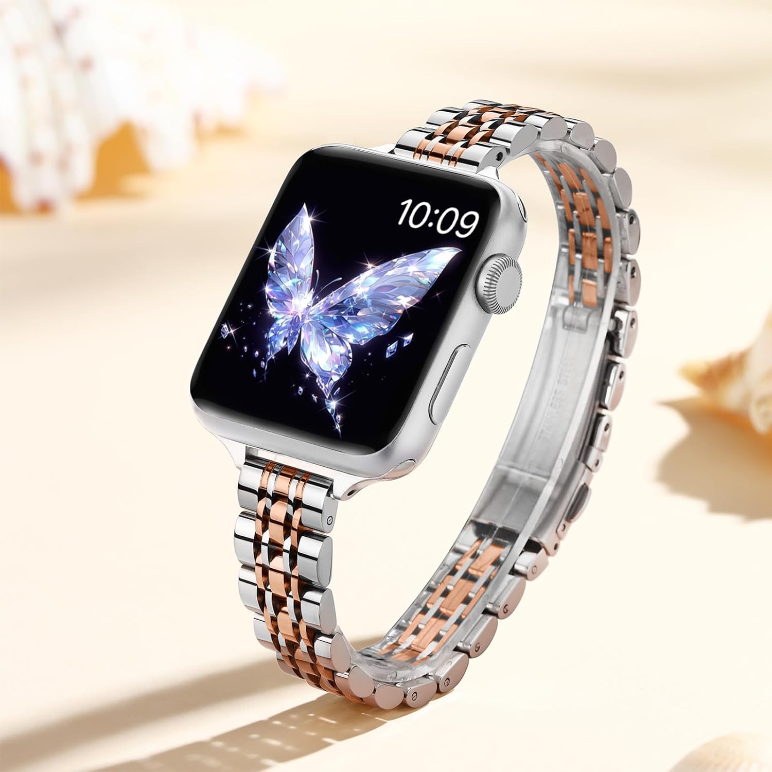 Slim Stainless Steel Band Compatible with Apple Watch Band 38mm 40mm 41mm 42mm 44mm 45mm 46mm 49mm,Women Fashion Metal Replacement Strap for iWatch Bands Series 11 10 9 8 7 6 5 4 3 2 1 SE - Image 5