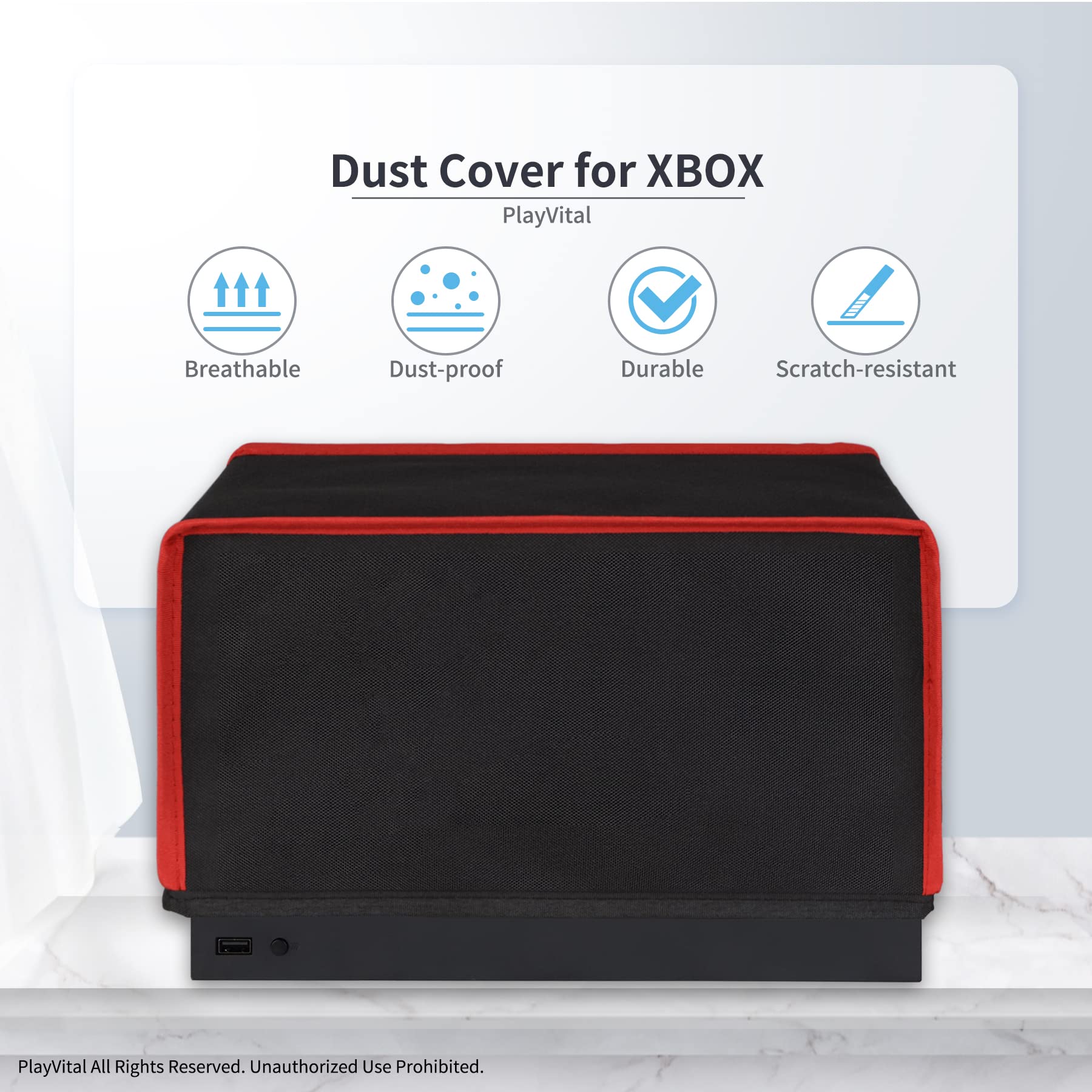 PlayVital Protection pour Xbox Series X Housse Anti-Poussière,Cover Protege pour Xbox Series X Console Accessoires Cache Poussière Nylon,Noir&Rouge-Horizontal