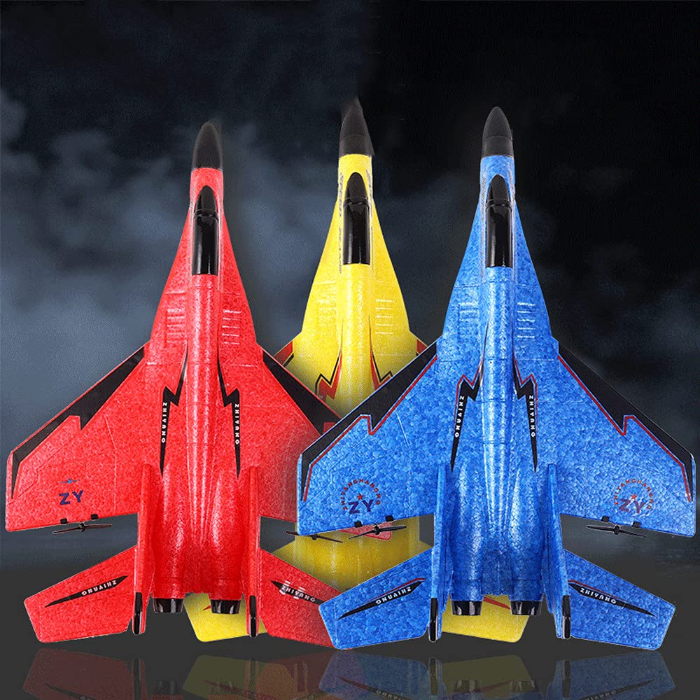WOLWES Avión RC, planeador de combate con control remoto 2.4G, equipado con giroscopio inteligente y luz nocturna colorida, avión teledirigido EPP RC, juguete anticolisión y anticaída, regalo para niñ