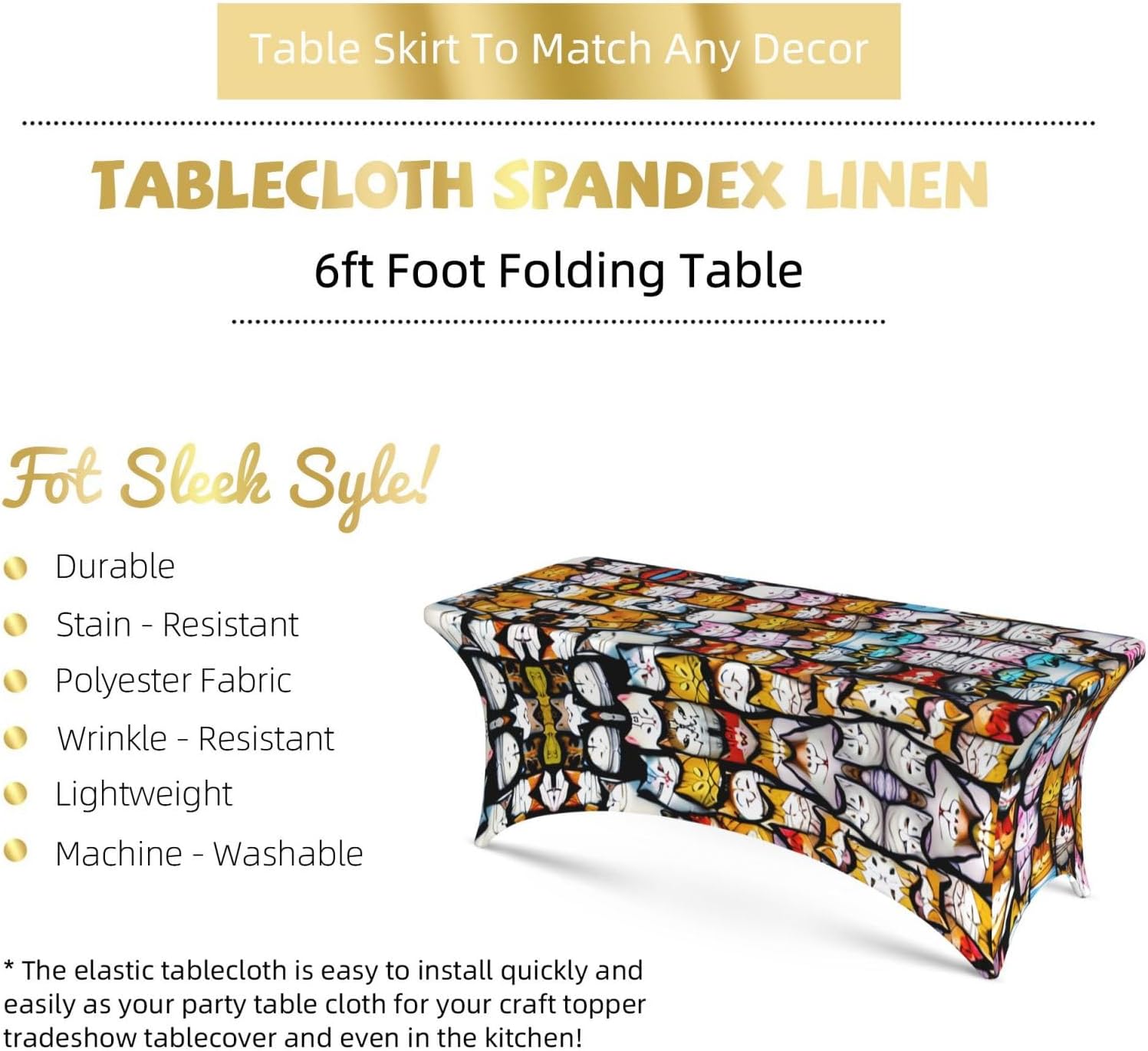 Many Cartoon Cats Print Table Cover Rectangular Tablecloth for 6-Foot Tables for Wedding Banquets Outdoor