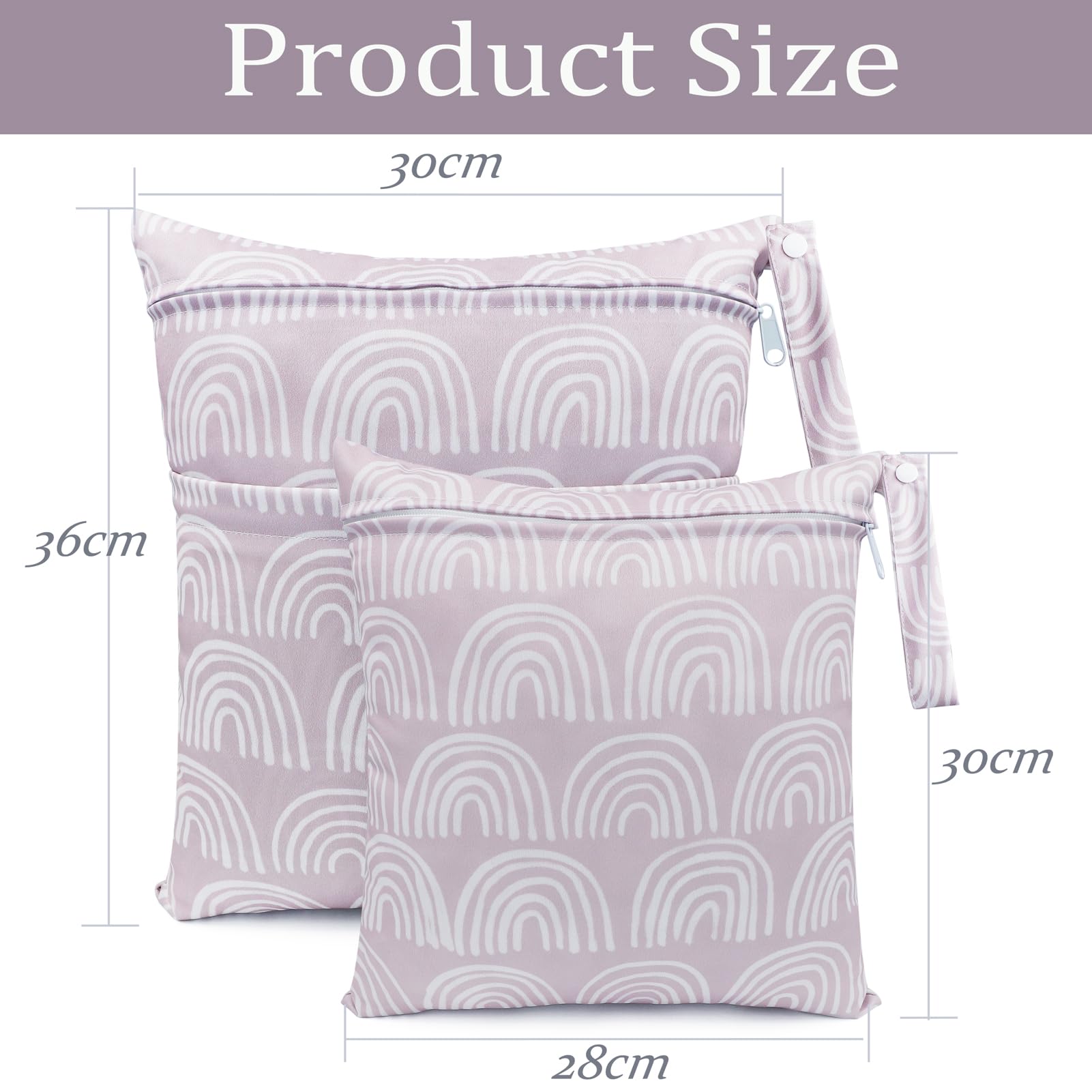FenFang Wet Bag, 2 PCS Wet Dry Bags for Cloth Diapers Nappy Daycare Organiser Storage Bags, Waterproof Washable Reusable Zipper Bag (Grey) — view 7