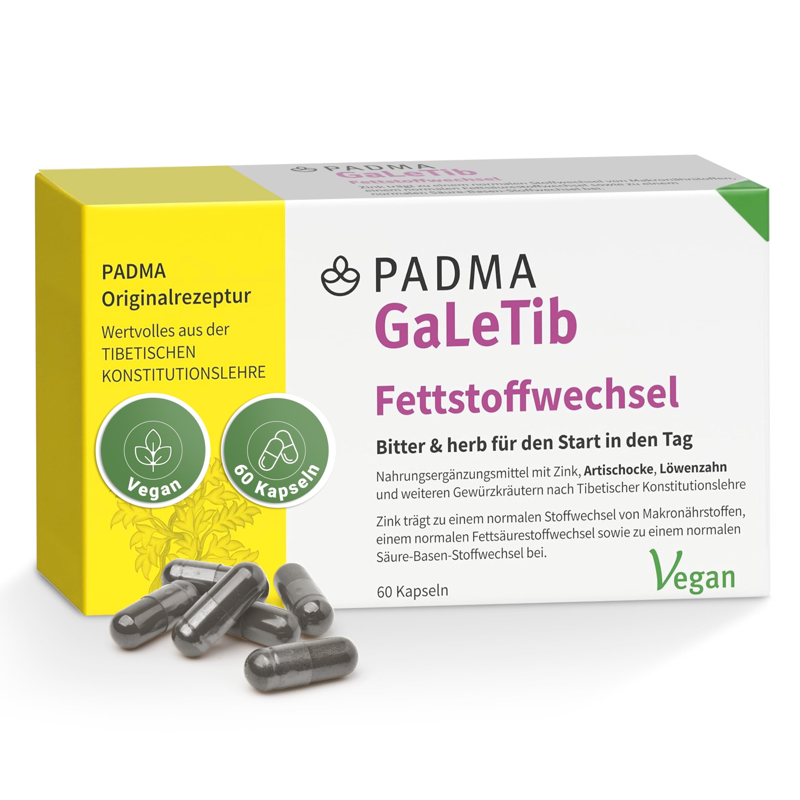 60 Kapseln - Stoffwechsel-Komplex mit Zink, Artischocke & Löwenzahn - Für Fettstoffwechsel & Säure-Basen-Haushalt - Bitterstoffe, vegan, tibetische Rezeptur