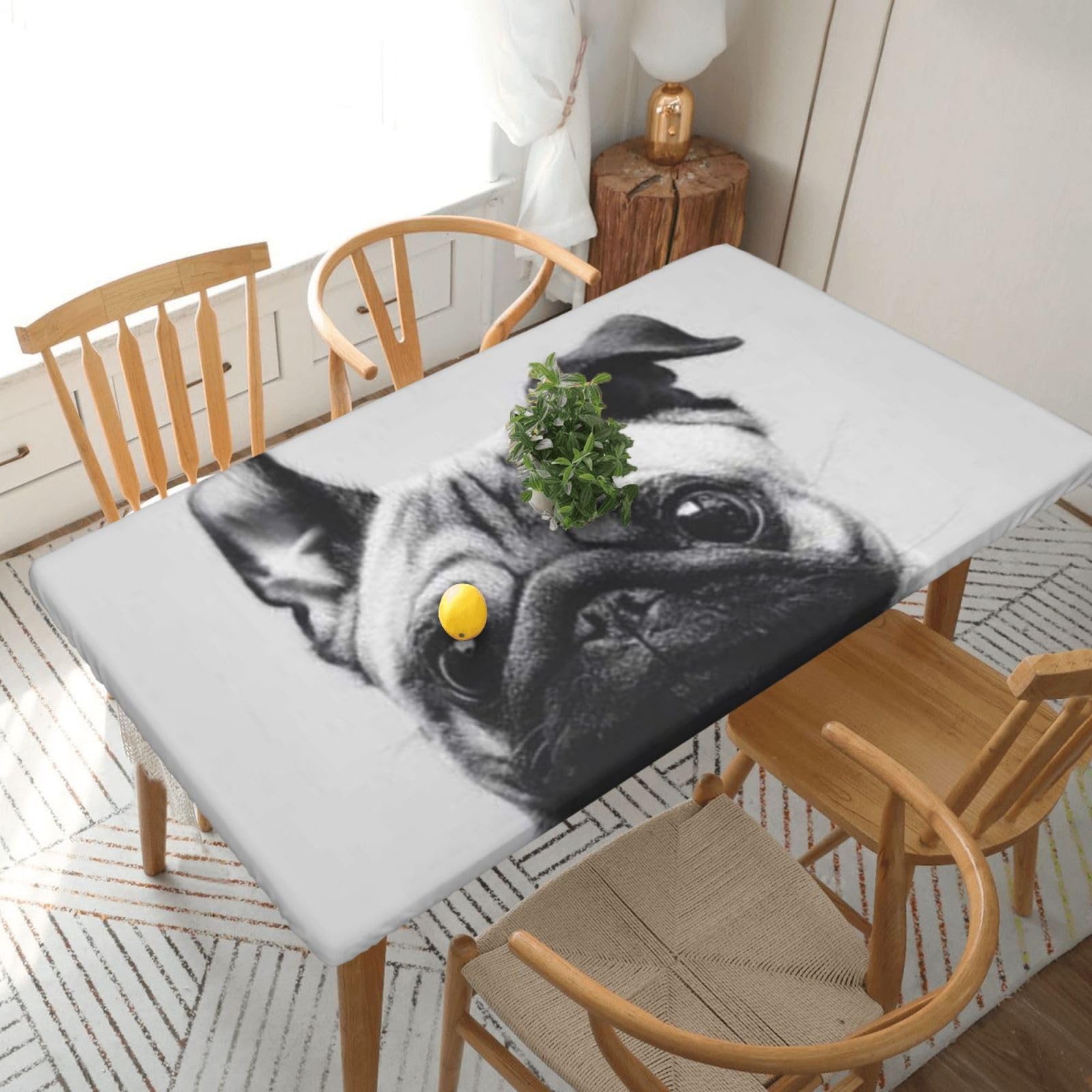 BNVSADC Pug Printed 5FT Tablecloth Polyester Kitchen Water Resistant Table Cloth Dining Table Decoration Table Covers, 152x76 CM
