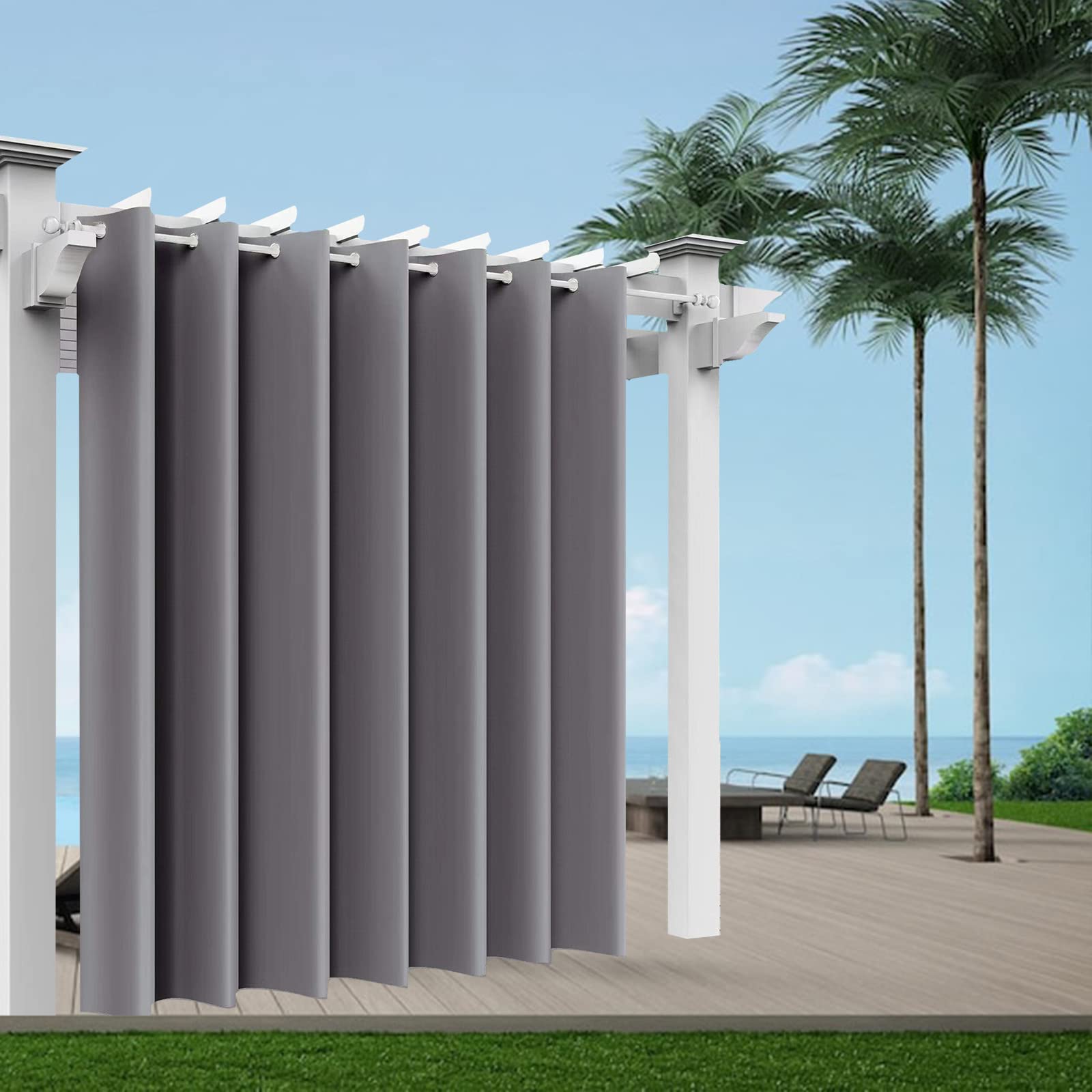 Outdoor Vorhänge mit Ösen Wasserdicht, 254x245cm Extra Breit Grau Outdoor Vorhang Pavillon Sichtschutz Schutz Für Veranda/Pergola/Garten/Schiebetür/Pavillon, 1 Stück