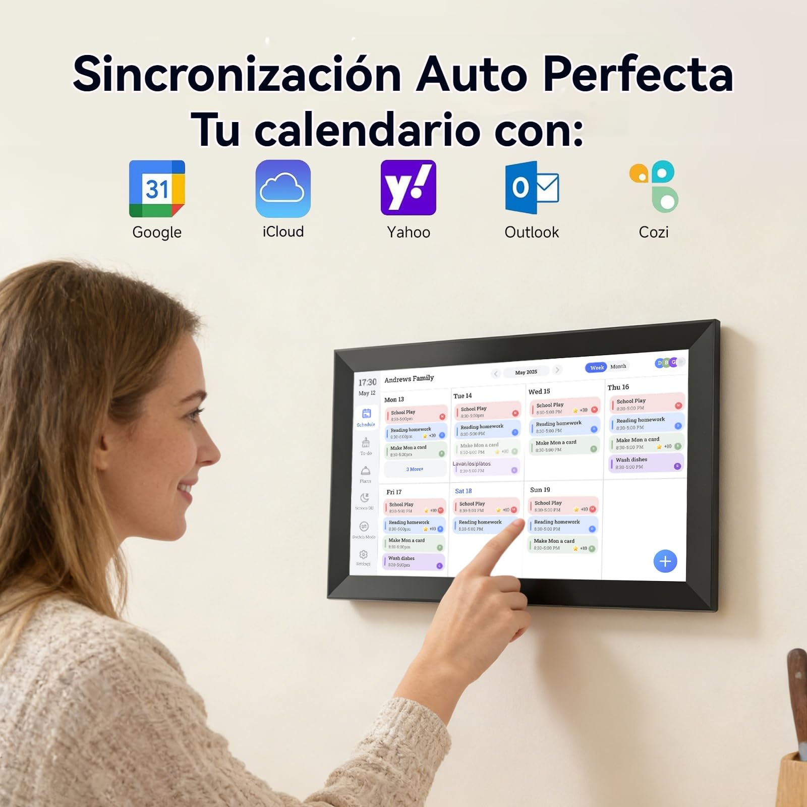 Calendario Digital 15,6 Pulgadas - 32GB Full HD Marco de Fotos Digital y Pantalla táctil interactiva Planning Familiar |Plan de Comidas |Calendario Alzheimer |Programa Reuniones |Modo de Suspensión