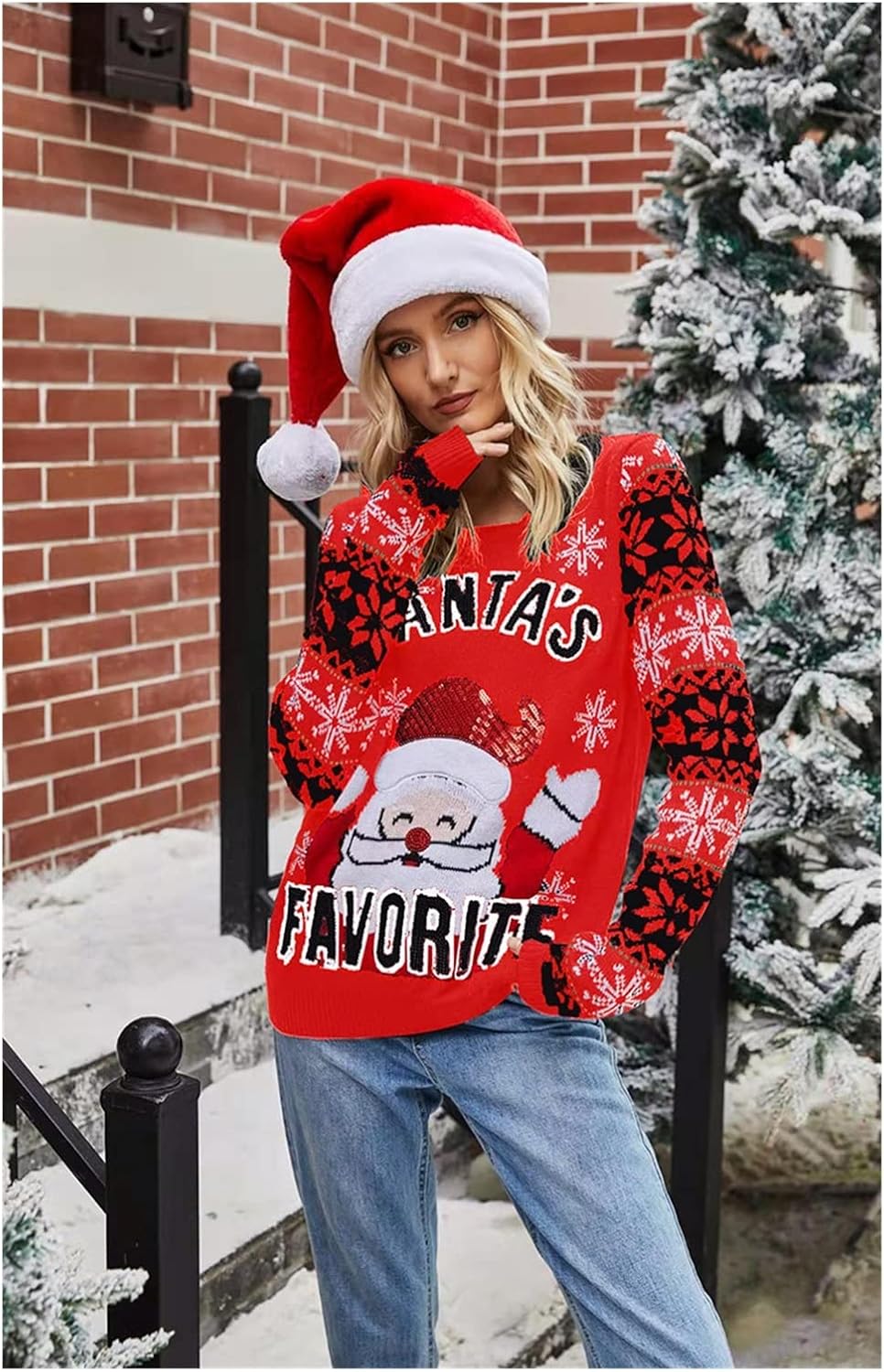秋 冬のファッションoネック長袖ブラックプリントプルオーバークリスマスセーターニットカジュアルレディース 無料サンプルok Color 2 13 サイズ L
