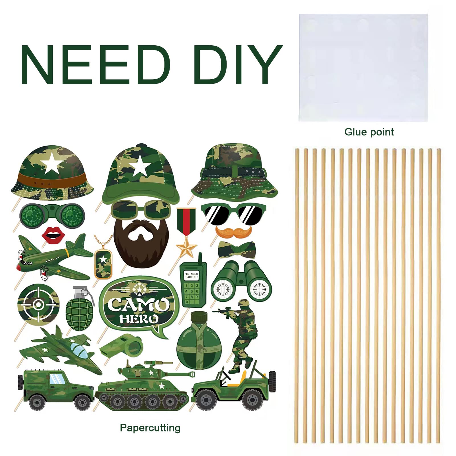 25-tlg. Armee Fotoautomaten Set - Camouflage Requisiten Für Militär-Partys