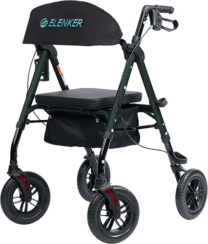 Miniatura 9 de Andador todo terreno ELENKER con ruedas no neumáticas de 10", asiento y respaldo acolchados de esponja, marco completamente ajustable para personas