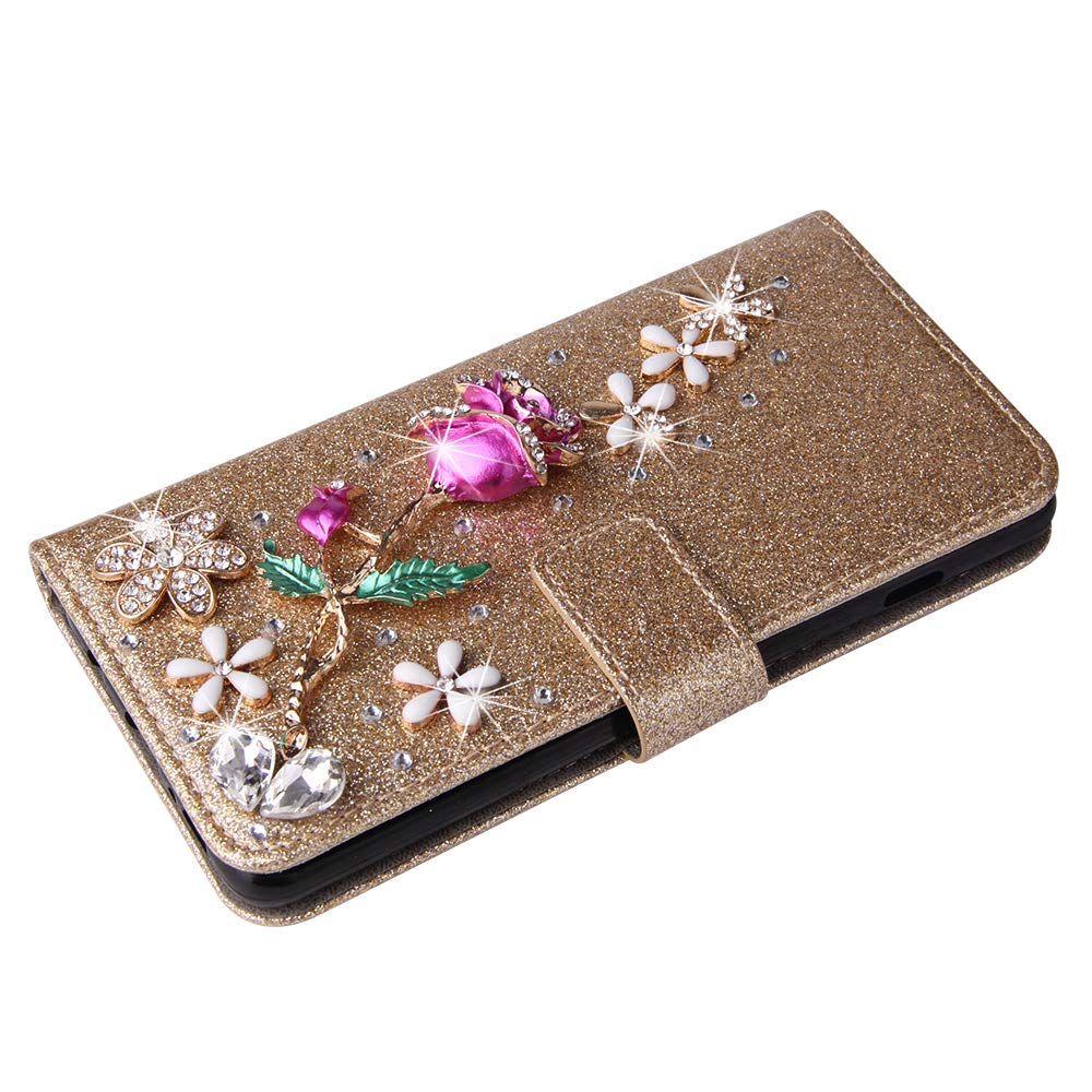 Custodia Portafoglio Con Glitter E Strass 3D Per Xiaomi 15 Pro – Pelle PU Lucida Con Chiusura Magnetica E Slot Porta Carte – Argento - 3