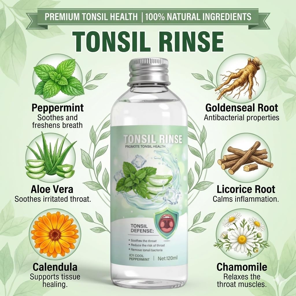 Tonsil Stone Mouthwash, Tonsil Stone Remover with Peppermint & Tea Tree, Daily Oral Care Rinse for Fresh Breath & Clean Feeling