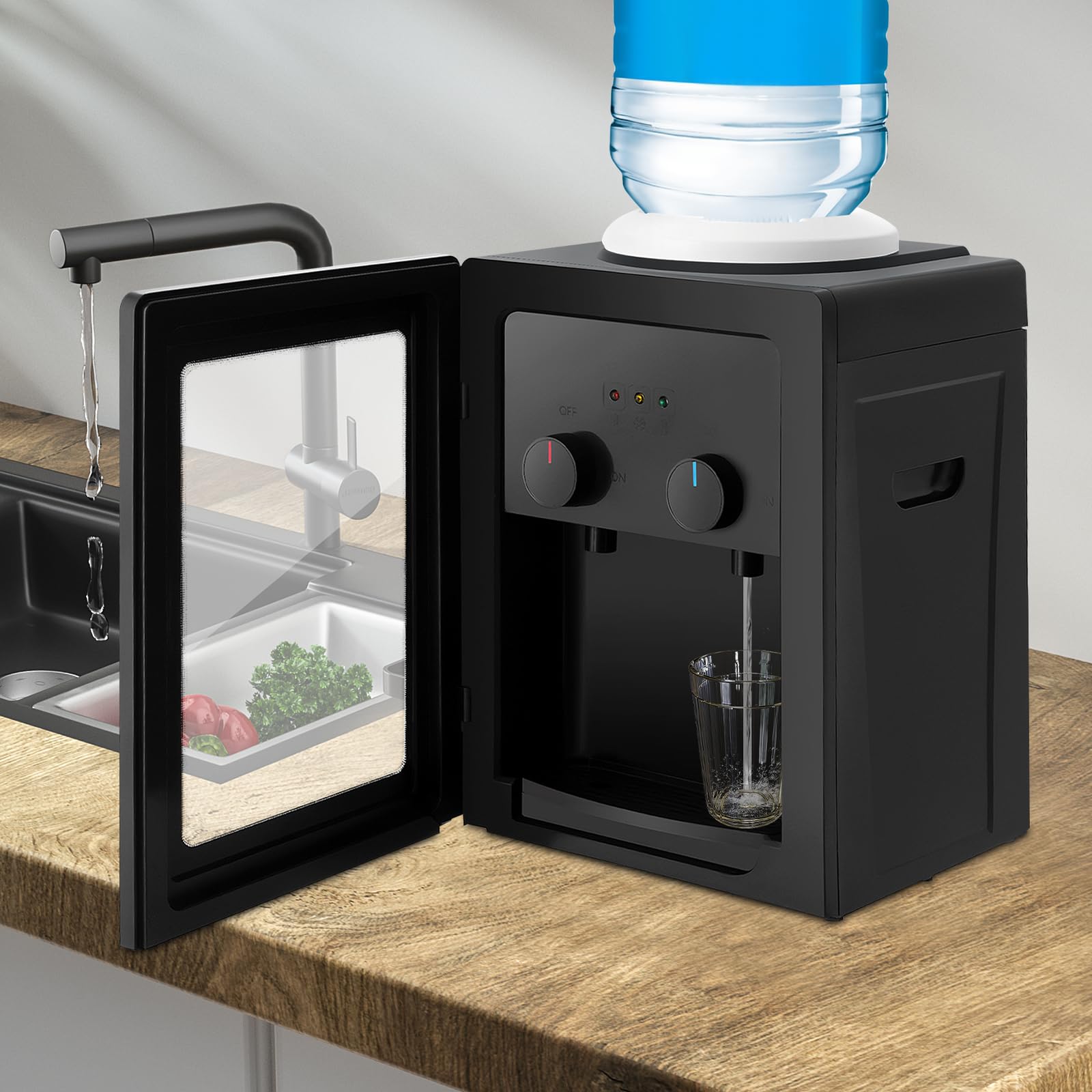 Elektrischer Wasserspender, 550 W, elektrisch, warmes und kaltes Wasser, Schreibtisch, Wasserspender, geeignet für Couchtische, Bars und andere Orte, kompatibel mit Wassereimern mit 3,5 l, 5 l, 10 l