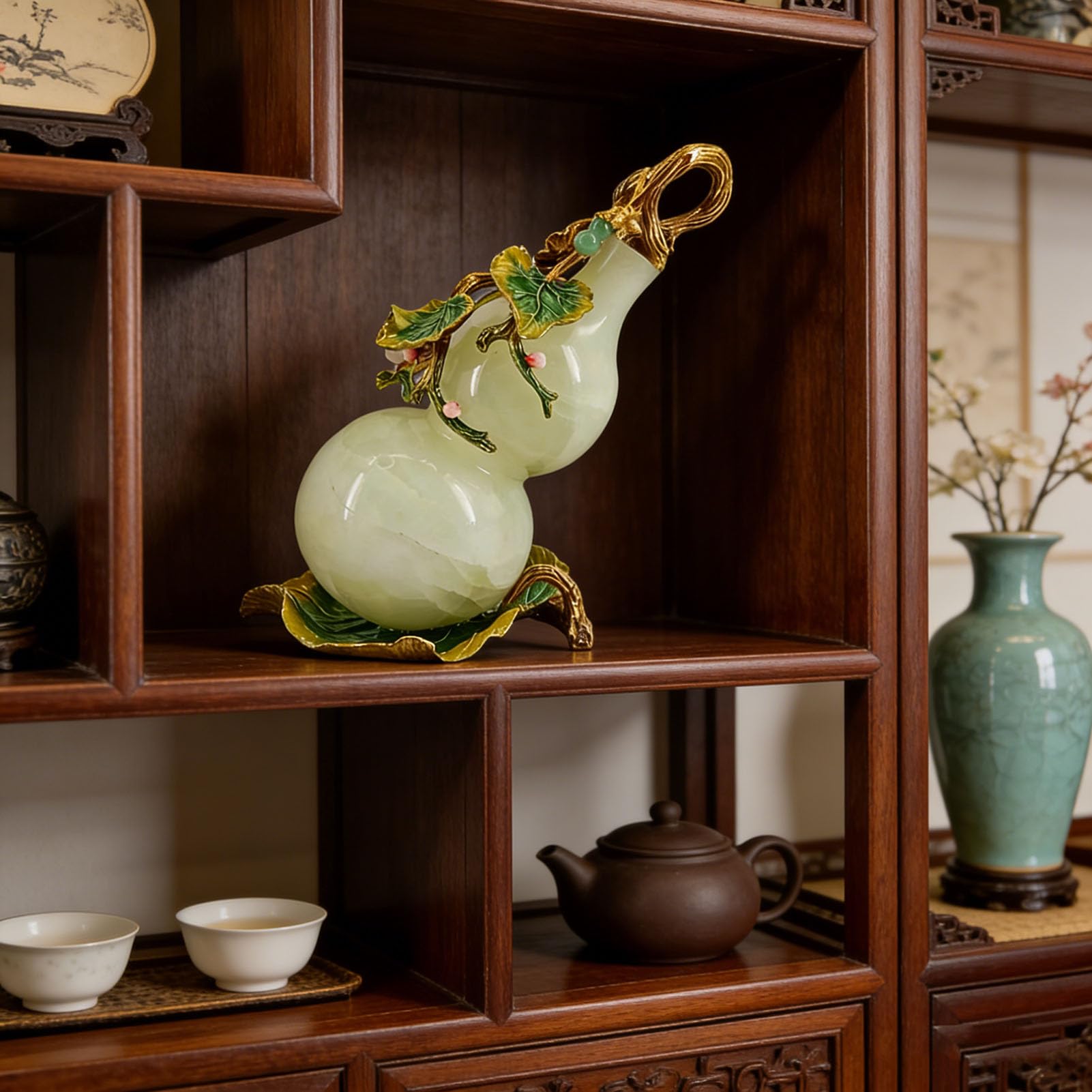 Chińska Wu Lou Feng Shui tykwa, ceramiczna dekoracja powodzenia dla bogactwa, zdrowia, sukcesu, tradycyjne biuro w domu błogosławieństwo amulet prezent,A