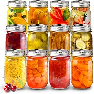 sungwoo Mason Jars, Canning Jars 16 ounces, 6 PACK, with Sealed and Straw Lid, Ideal for Juice, Jam, Honey and Spice, Wedd...
