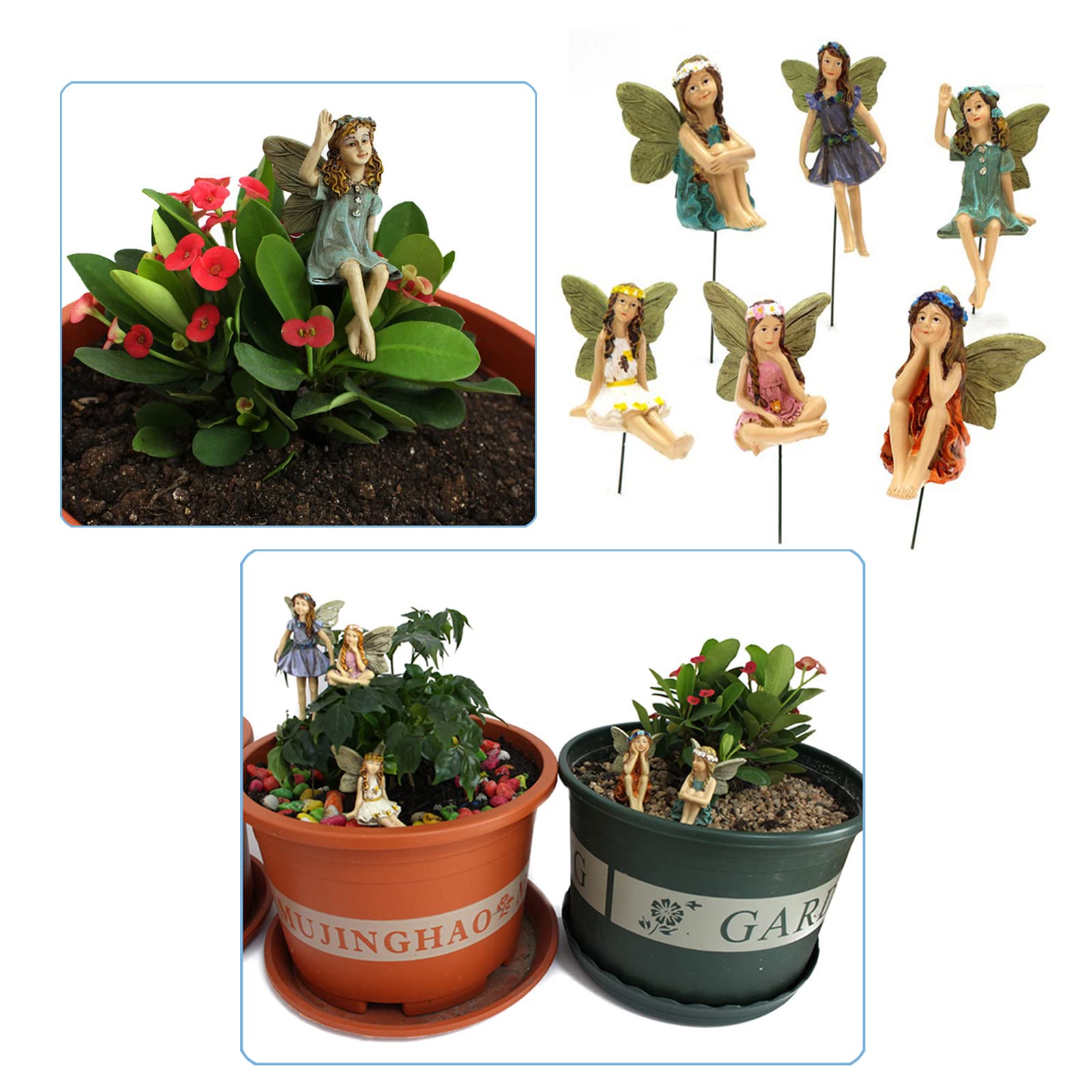 Miniatures Fées pour Jardin - Figurines et Accessoires en Résine pour Décoration Extérieur et Intérieur - 6 Pièces