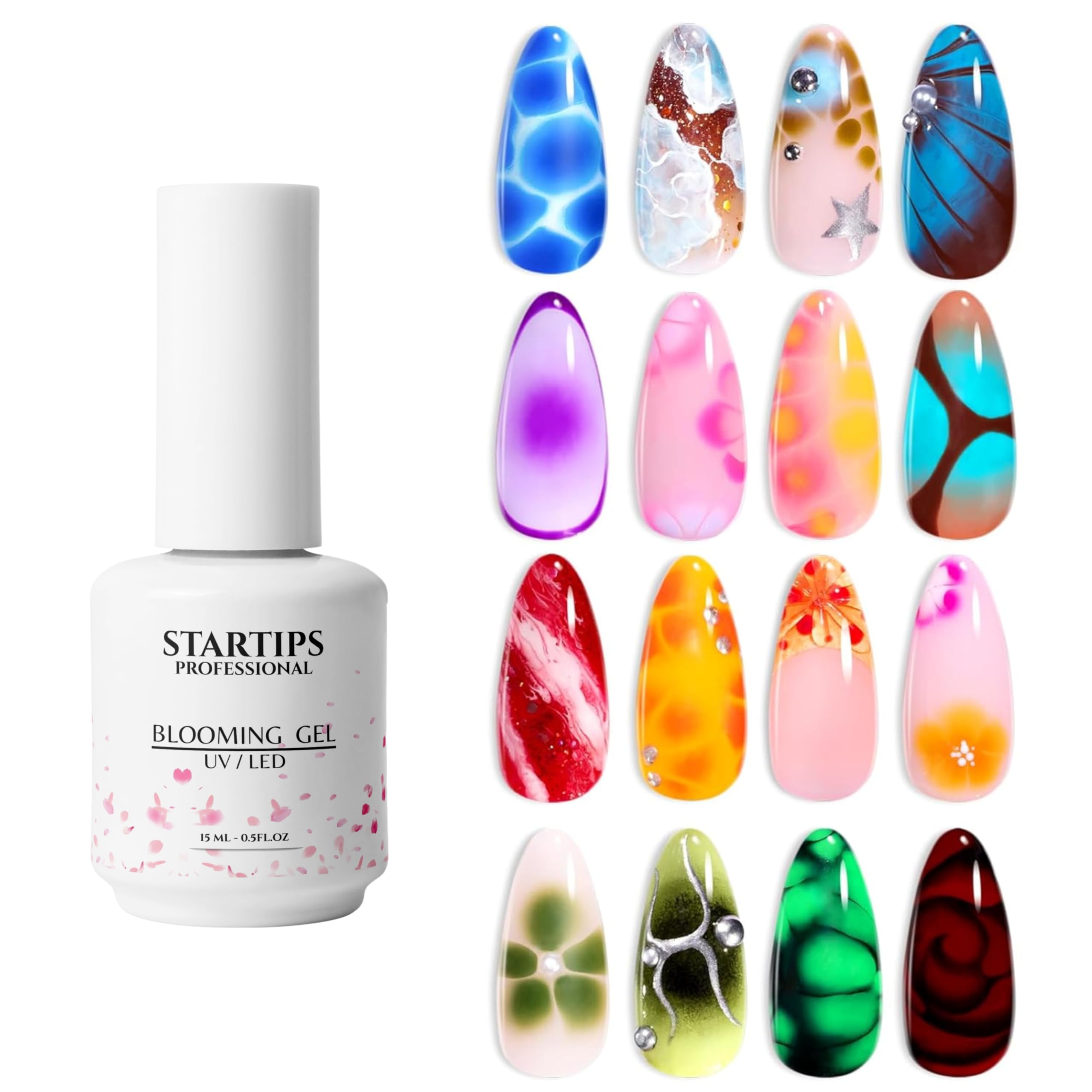 Startips Nail Blooming Gel Or Nail Blossom Gel15ml Clear Uv Led Blossom Gel Polish for Spreading Effect Marble Natural Stone Watercolor Floral Print Soak off Nail Gel Diy Nail Art Design Gift for Women