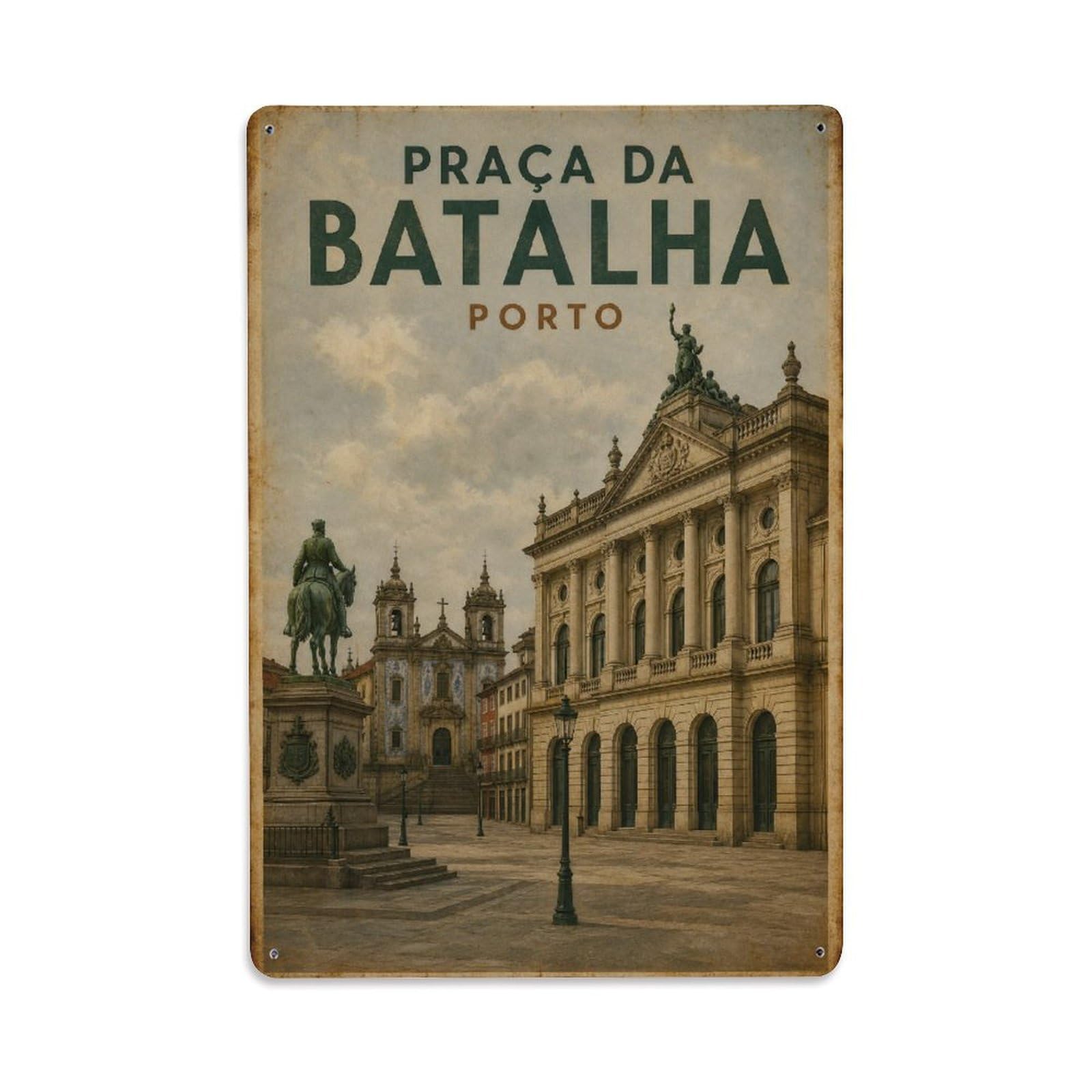 Yrnq 08X12inch Vintage Style Vintage Batalha Square Historic Center Portugal Metal Tin Sign