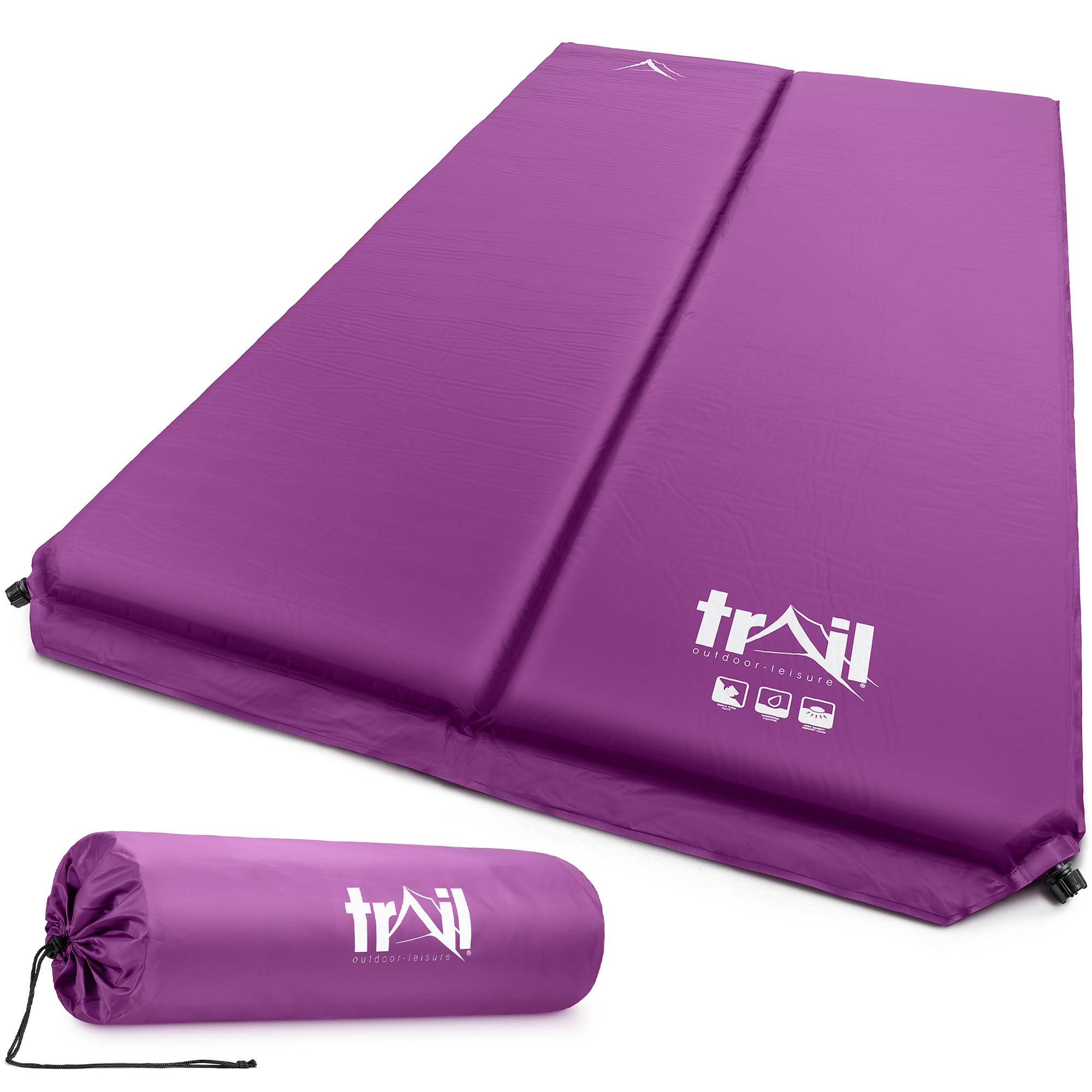 Trail Self Inflating Camping Mat 5cm Thick Double Inflatable Mattress And Bag Purple