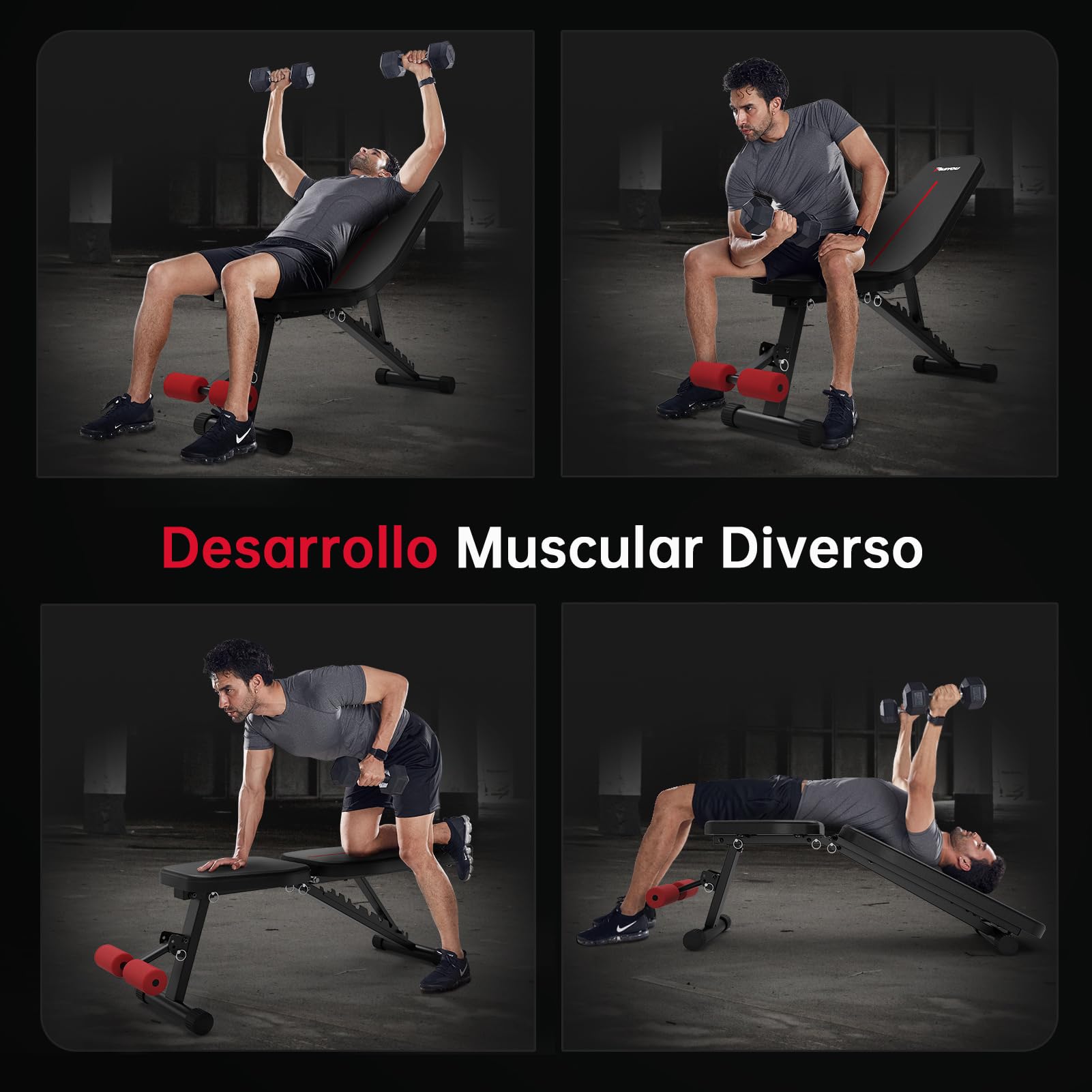 PASYOU Banco Musculación Plegable 10 Posiciones Ajustables 90° Vertical Multifuncional Banco de Pesas para Entrenamiento de Cuerpo Completo Banco Abdominales