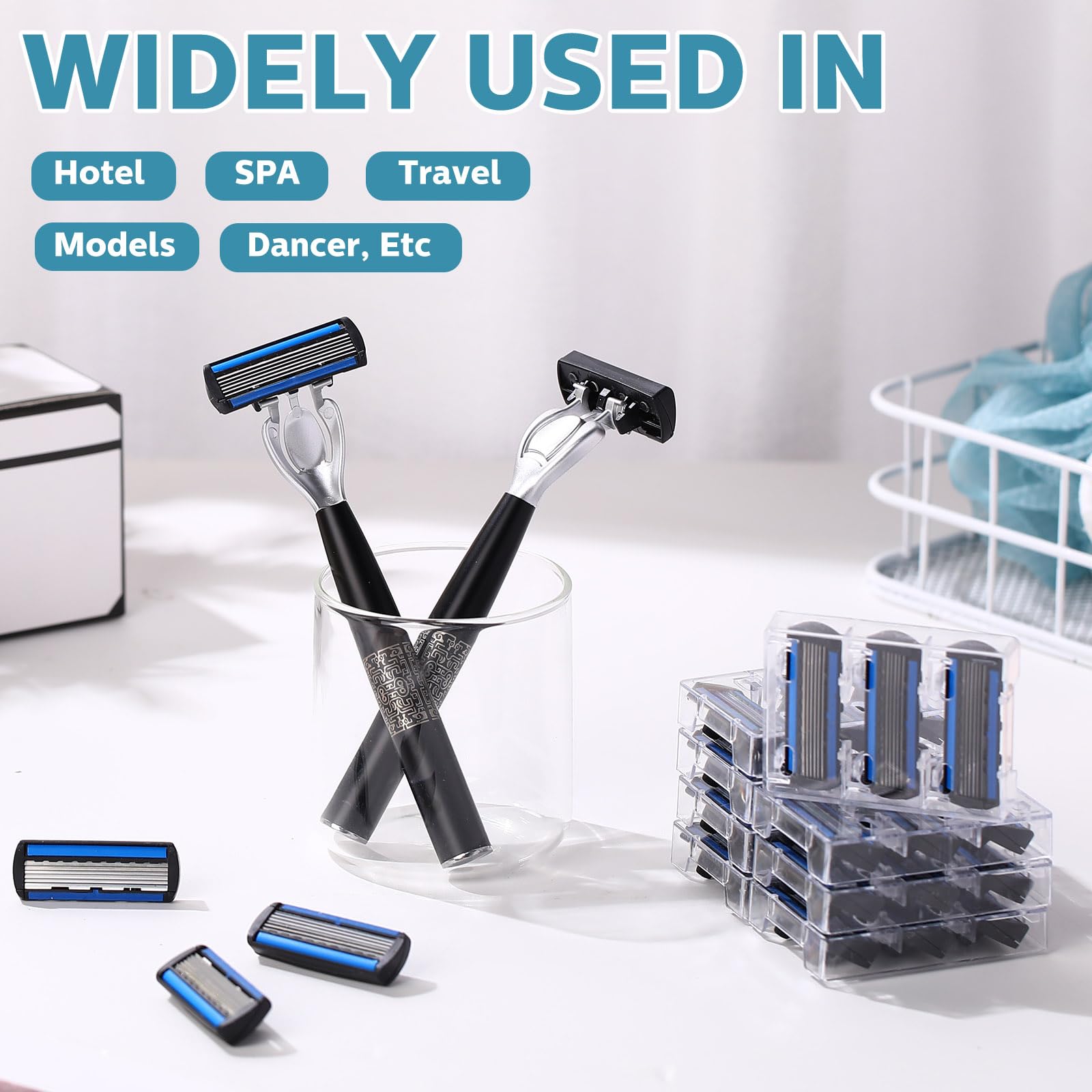 Juego de 28 cuchillas recargables desechables para hombre, 6 cuchillas, piel sensible, juego de afeitado para un afeitado cómodo, 1 mango y 27 cartuchos