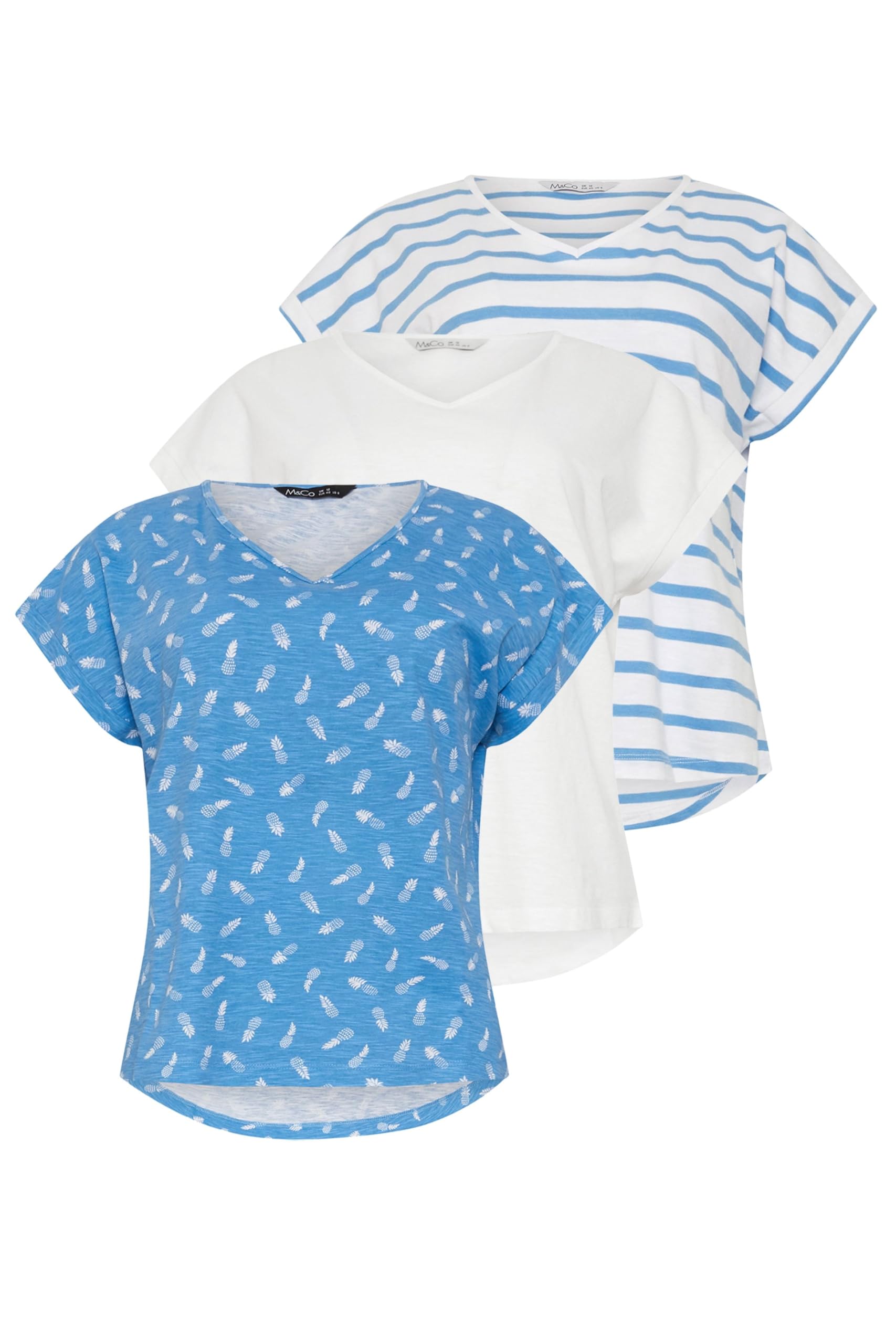 M&Co Women's Blue 3 Pack Cotton Grown-On Sleeve T-Shirts