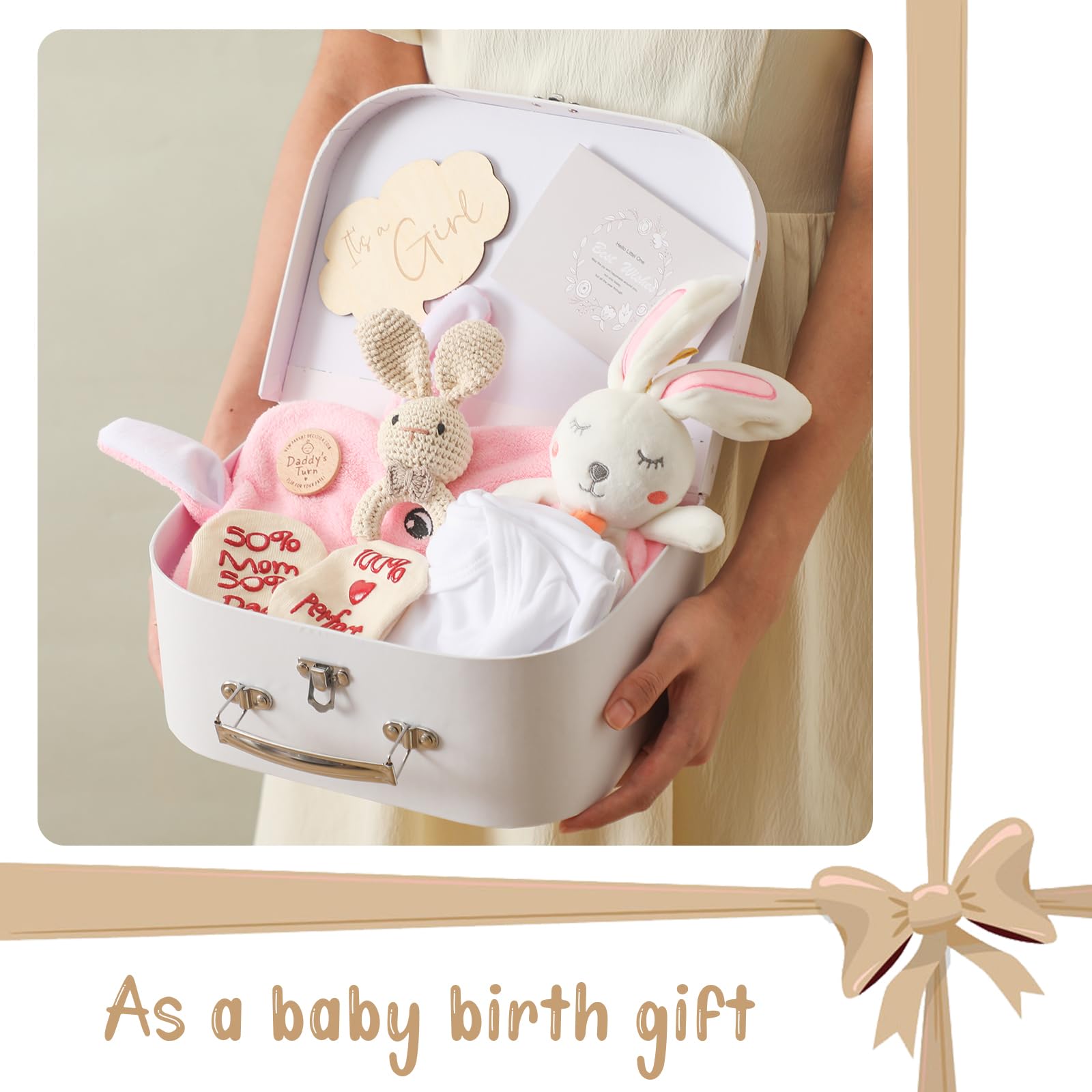 Baby Gift Set Traje regalo para bebés,regalo recién nacidos,toallas baño para fiestas bebés,calcetines mantas para bebés milestone,ganchillo madera,juguetes Griffin Rattle (para niñas)